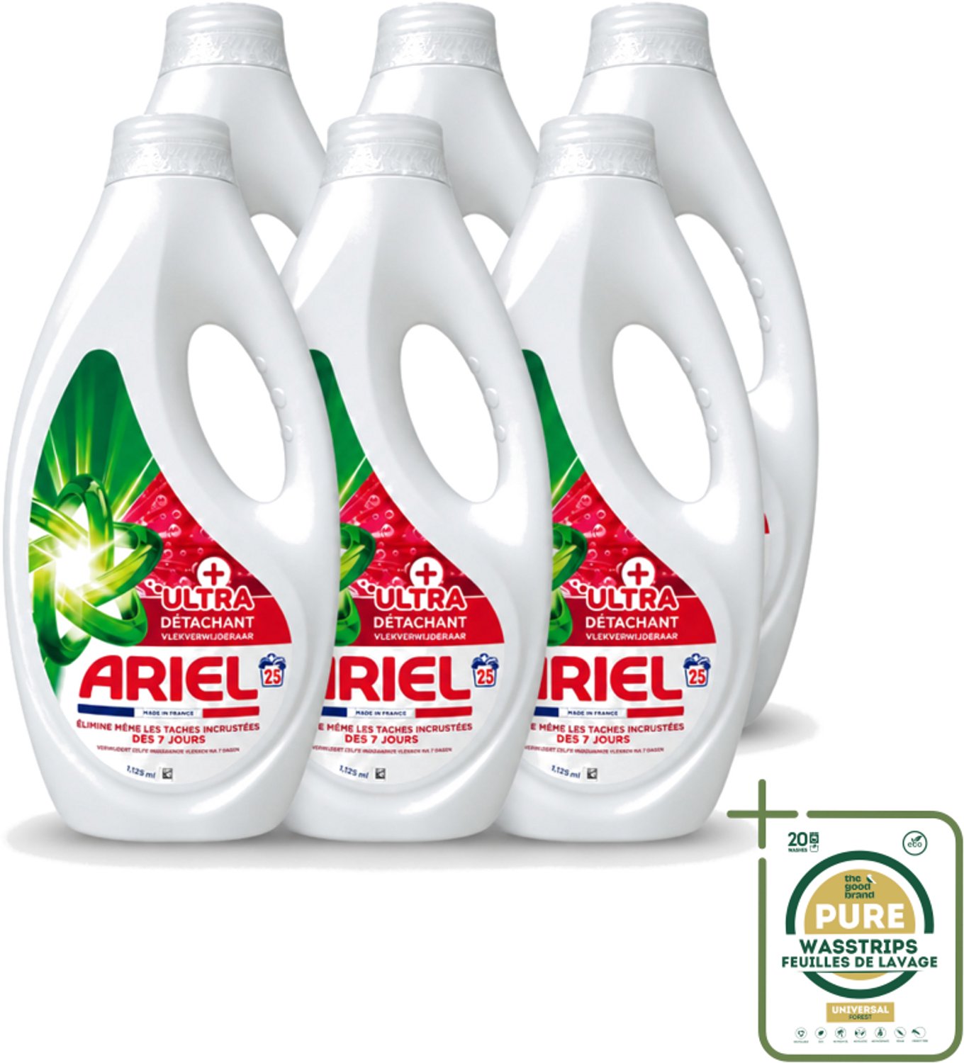 6 x Ariel – Vloeibaar Wasmiddel – Ultra Vlekverwijderaar – 1125 ml – 25 wasbeurten - Wasstrips - Vlekverwijderaar - Wasmiddel - Vloeibaar Wasmiddel - Krachtige Vlekverwijdering - Ingedroogde Vlekken