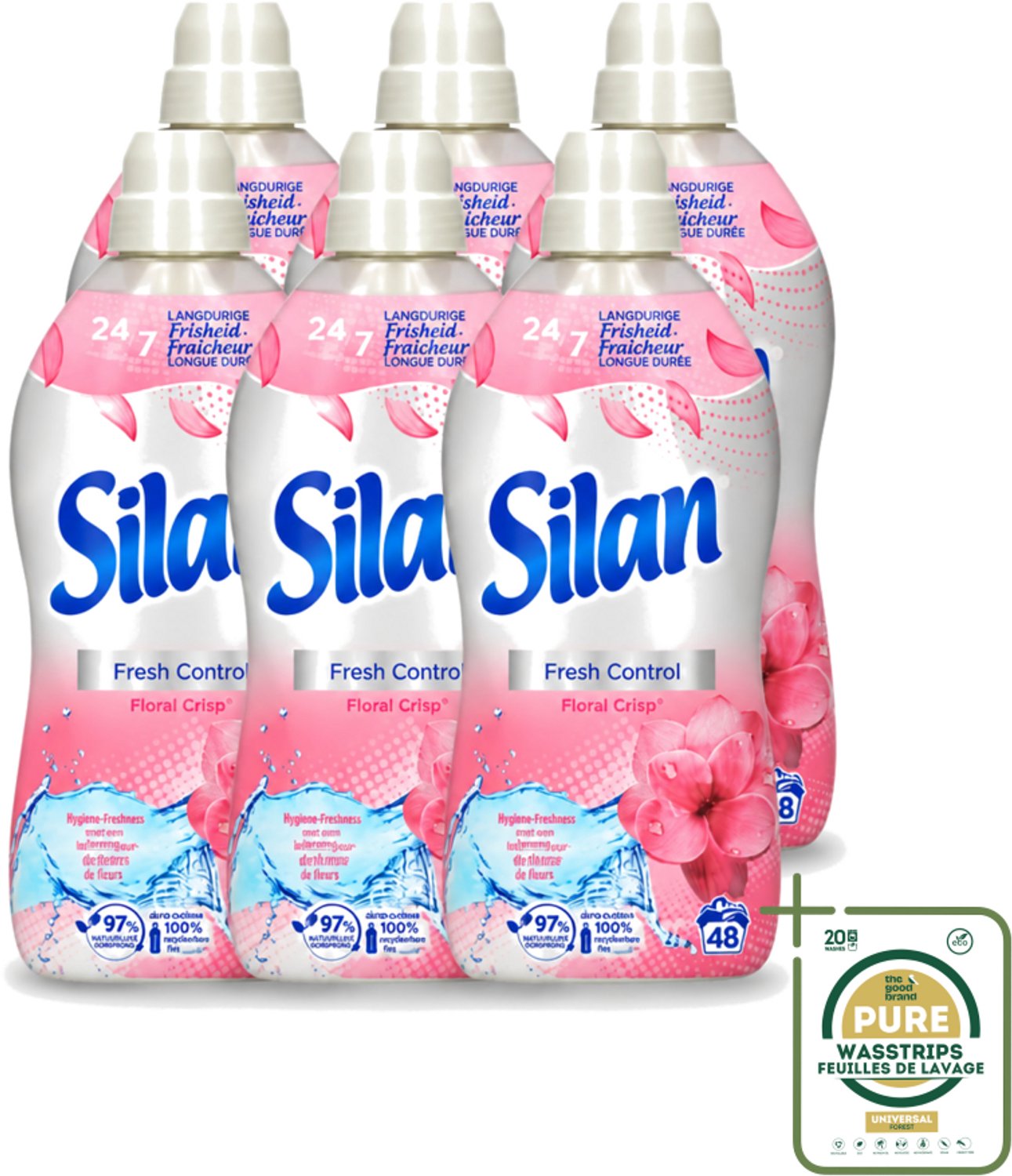 6 x Silan – Wasverzachter – Fresh Control Floral Crisp – 1056 ml - Wasstrips - Wasverzachter - Frisheid - Bloemige Geur - Wasmachine - Textiel Verzachter