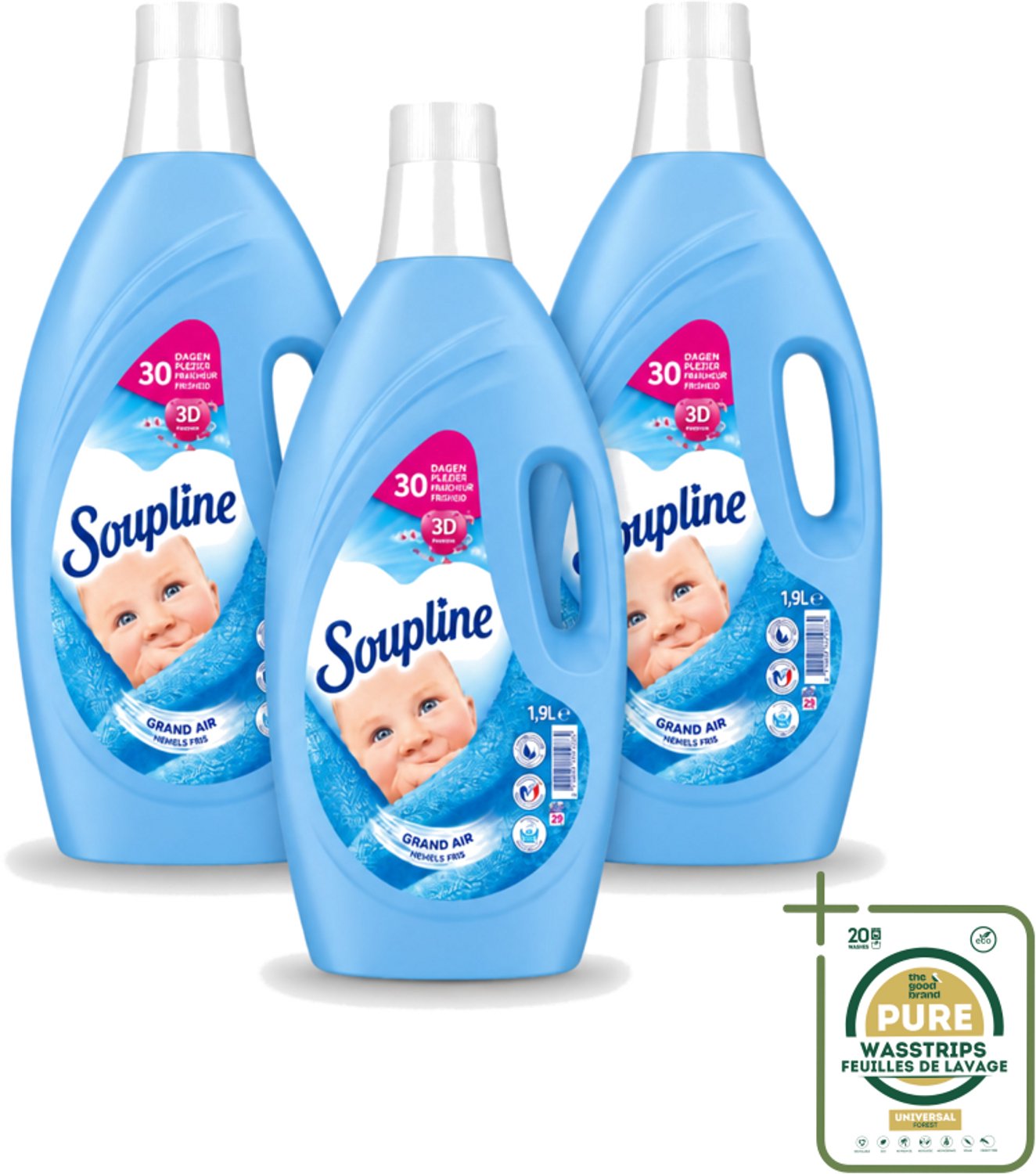 3 x Soupline – Wasverzachter – Hemels Fris – 1,9 L - Wasstrips - Wasverzachter - Wasgoed Verzachter - Hemels Fris - Wasverzachter Hemels Fris - Wasverzachter Voor Kleding