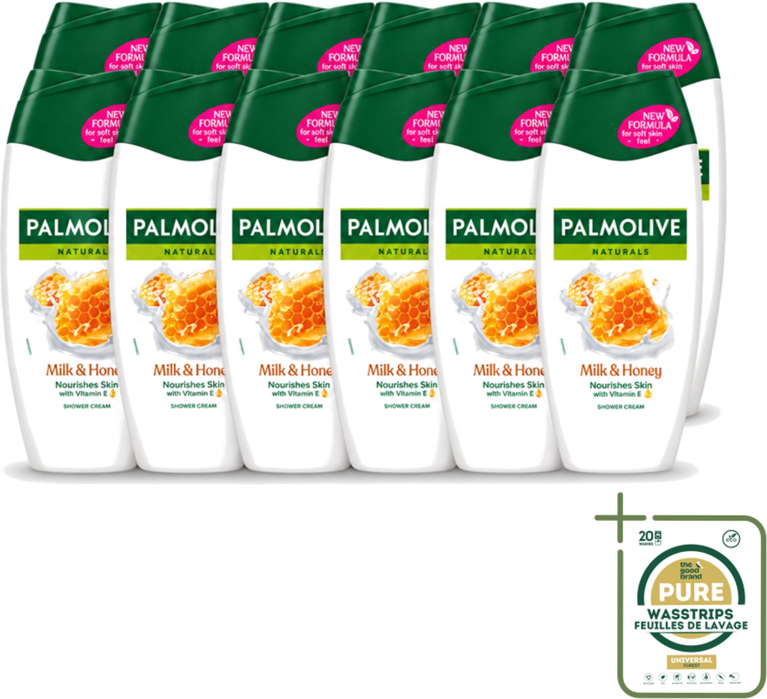 12 x Palmolive – Douchecrème – Milk & Honey - 250 ml - Wasstrips - Douchecrème - Voedende Douchecrème - Melk En Honing - Huid Verzorging - Hydraatende Douchecrème