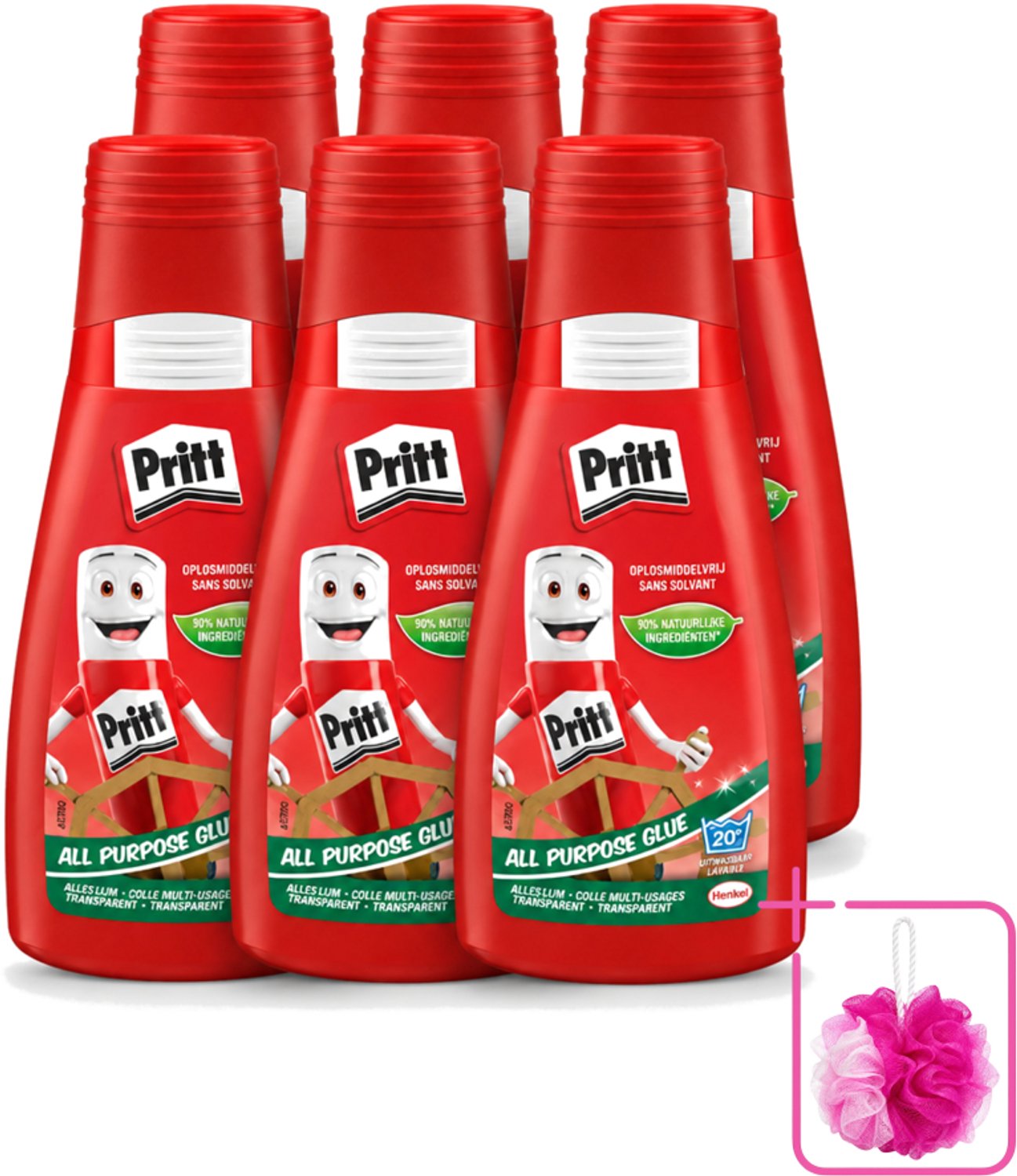 6 x Pritt - Alleslijm - Uitwasbaar - 90% Natuurlijke Ingrediënten - 100g - Bulkverpakking - Lijm - Douchemop - Knutsel
