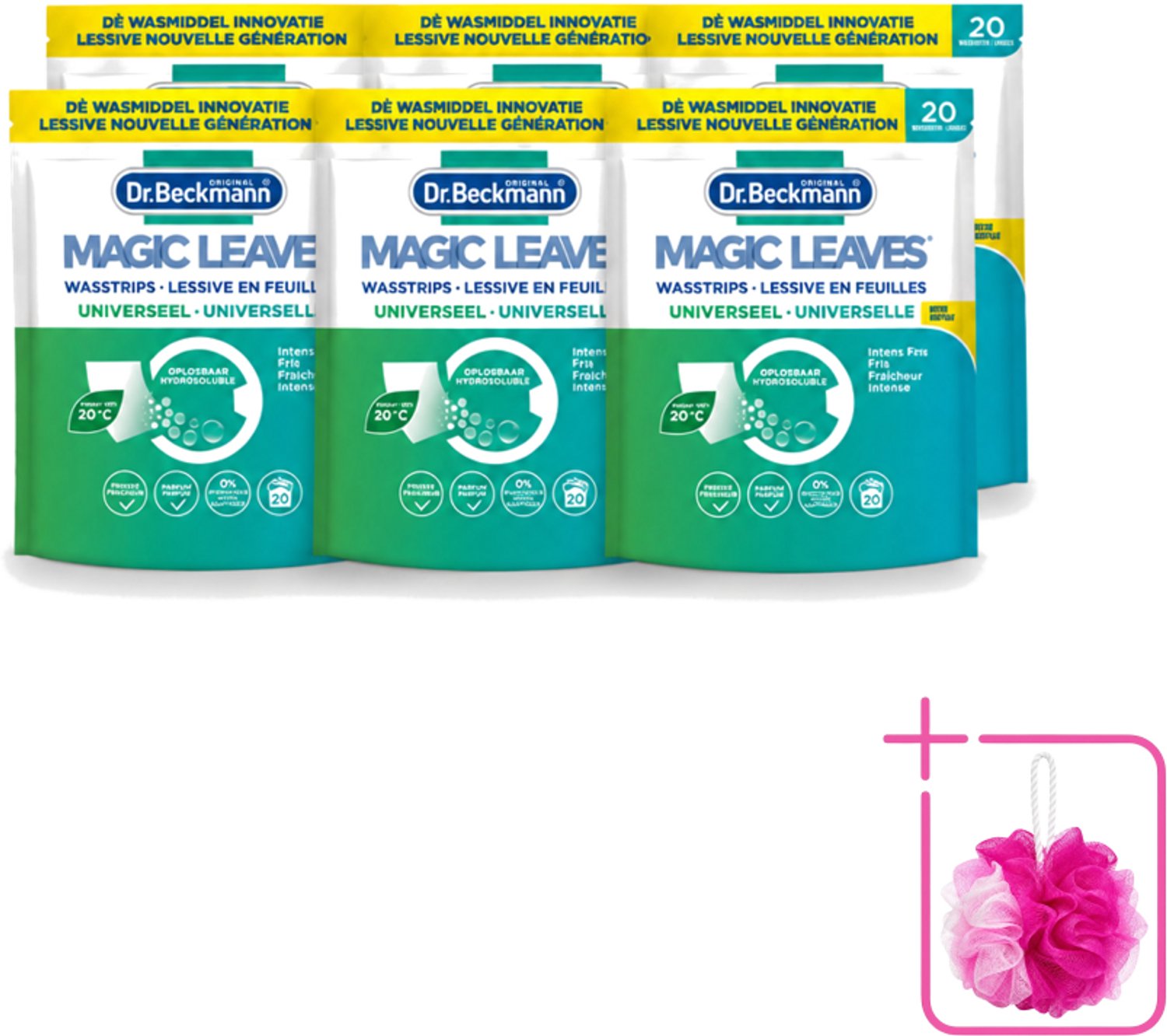 6 x Dr. Beckmann - Magic Leaves Universeel - Wasstrips - Witte en Gekleurde Was - 20 Wasbeurten - Bulkverpakking - Wasstrips - Douchemop - Wasstrips wit