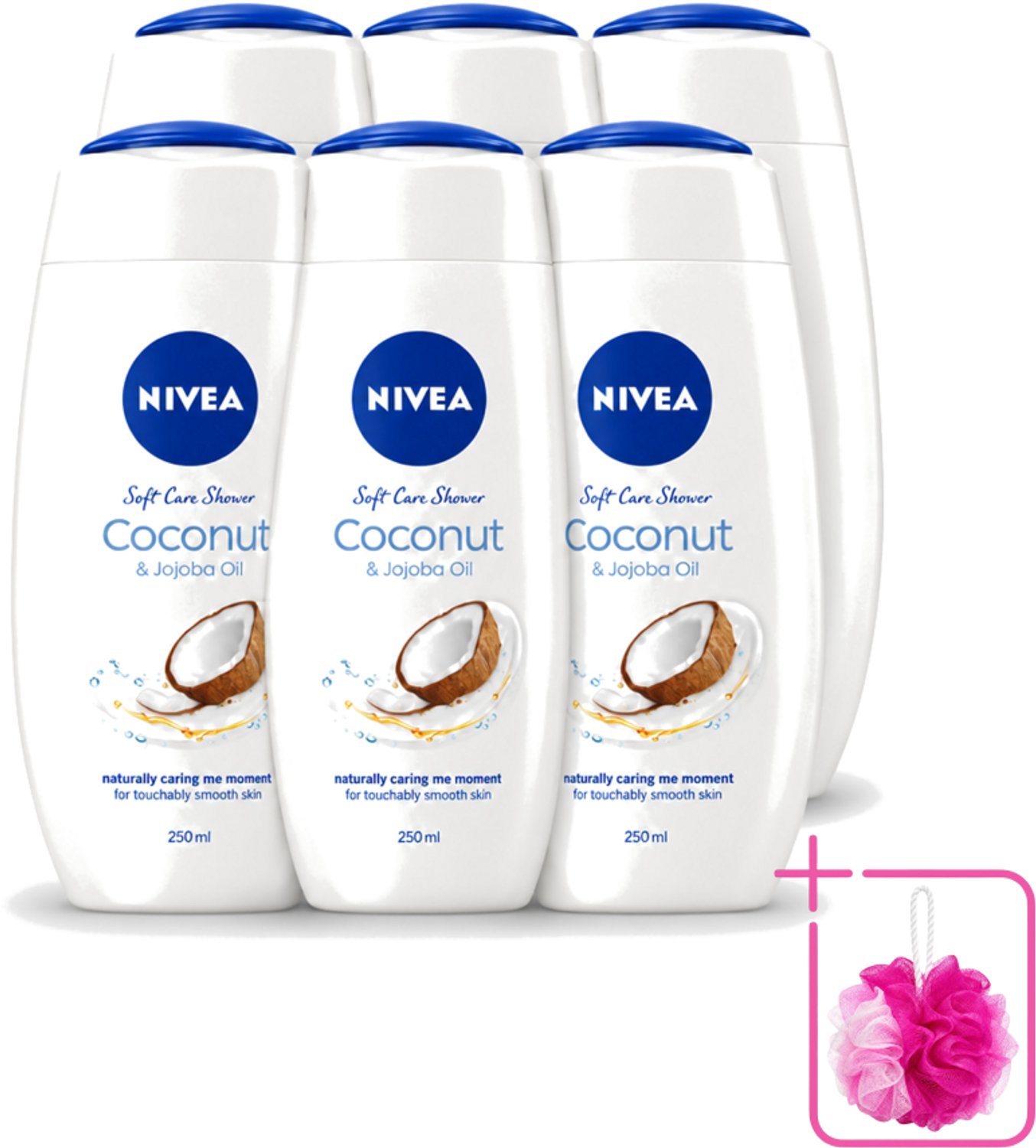 6 x Nivea - Huid Beschermende Douchecreme - Kokosnoot - 250 ml - Bulkverpakking - Douchecrème - Douchemop - Kokosnoot