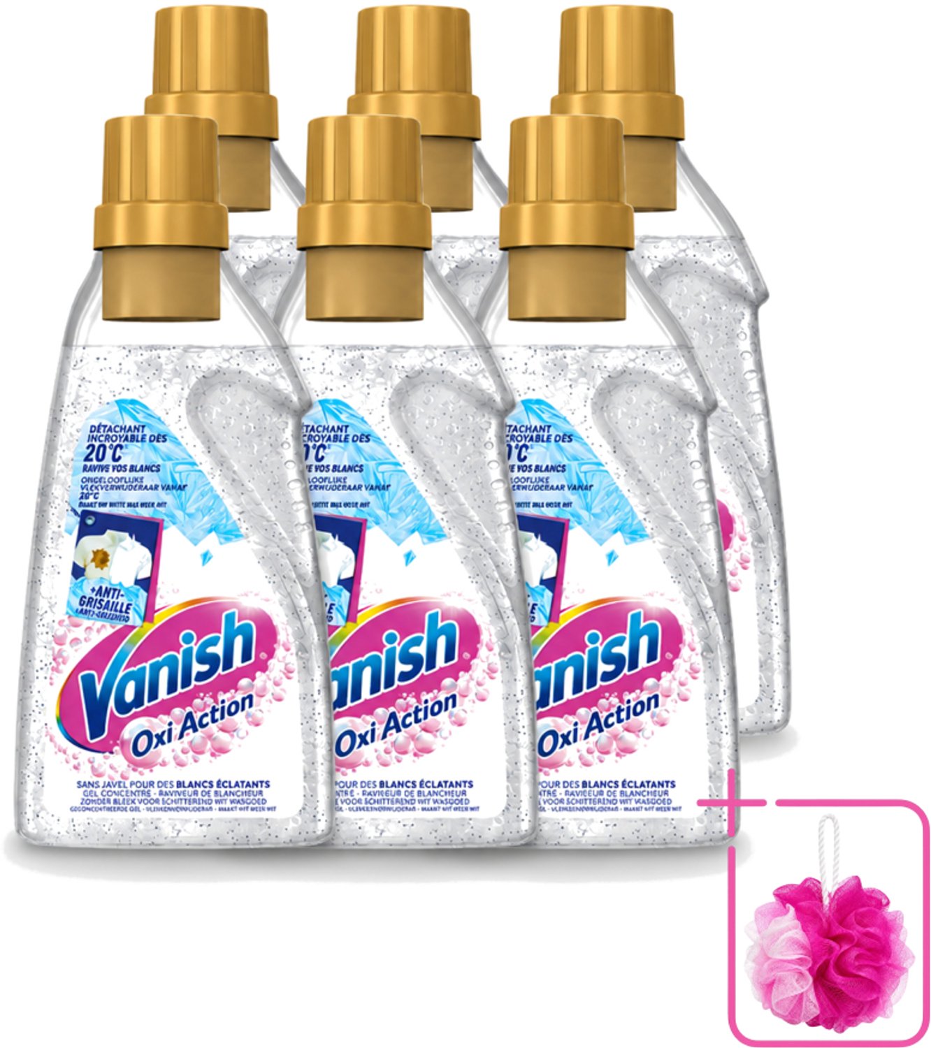 6 x Vanish Oxi Action - Vlekkenverwijderaar Gel - Zonder Bleek - Witte Was - 15 Wasbeurten - Bulkverpakking - Wit was - Douchemop - Vlekkenverwijderaar