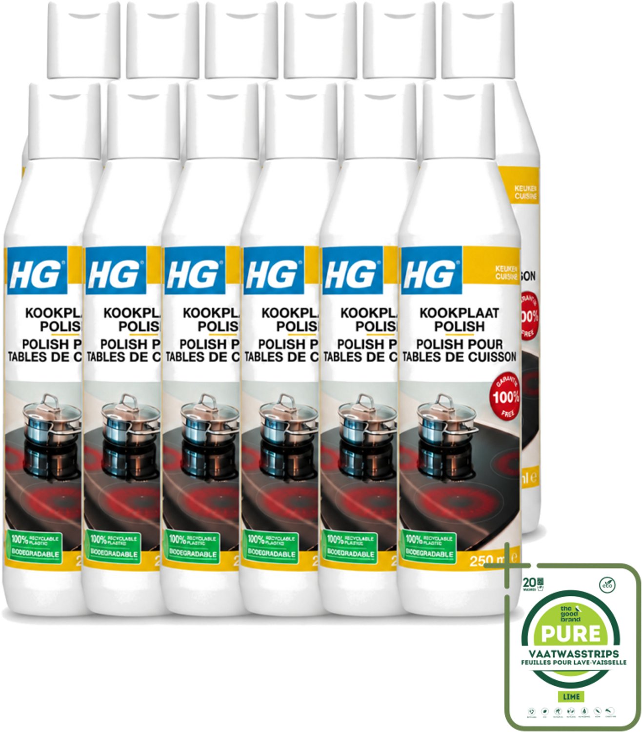 12 x HG - Kookplaatreiniger Polish - Verwijdert Veilig & Effectief Vuil - Beschermende Glans - 250 ml - Grootverpakking - Kookplaat Reinigen - Vet Verwijderen - Kalk Verwijderen - Kookranden Verwijderen - Kookplaat Reinigen Extra Sterk