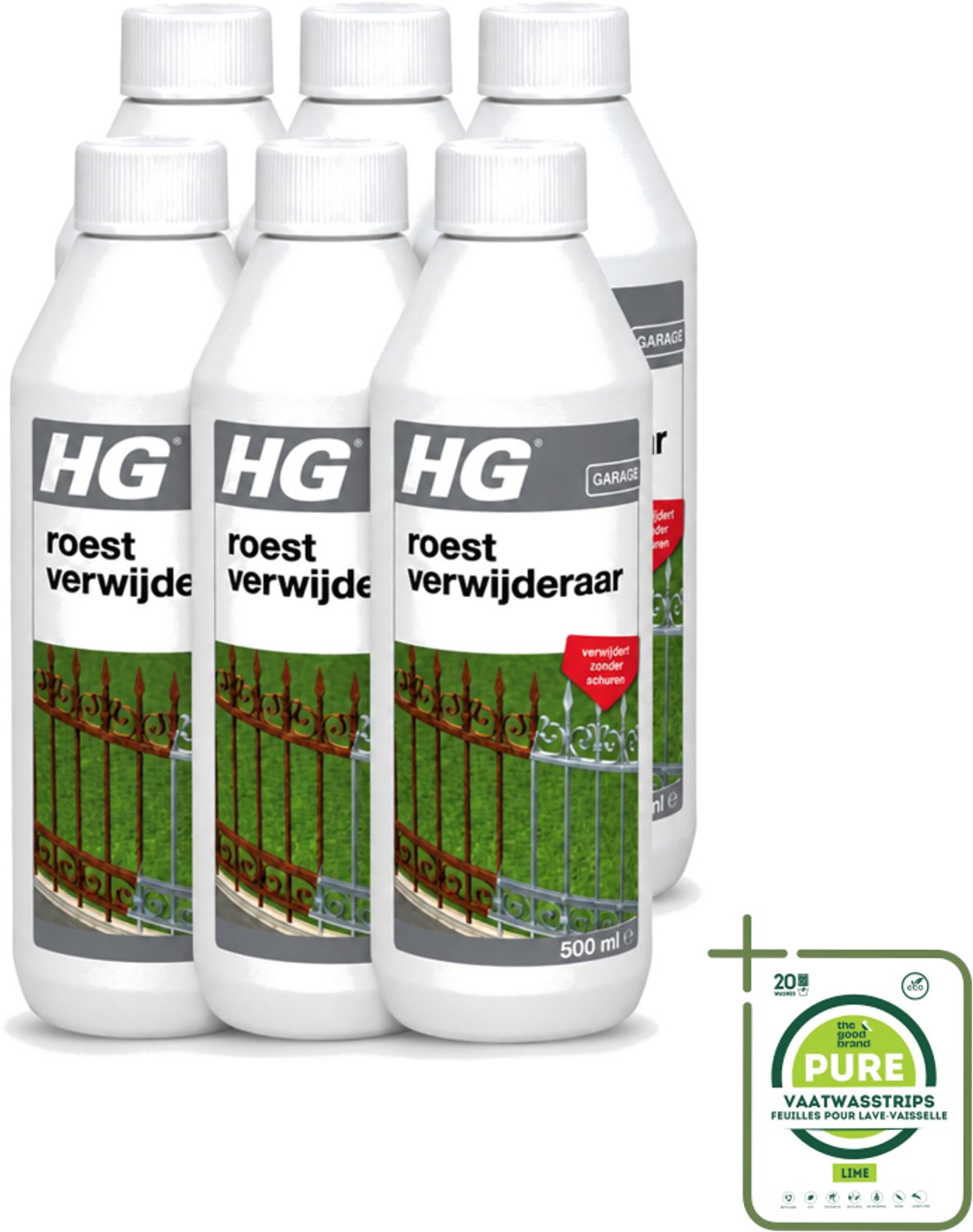 6 x HG - Roestverwijderaar - Verwijdert Zonder Schuren - Snel & Effectief - 500 ml - Grootverpakking - Vaatwasstrips - Roestverwijderaar - Roestverwijderen - Roestwerende Werking - Metaal Behandelen - Hekken Reinigen