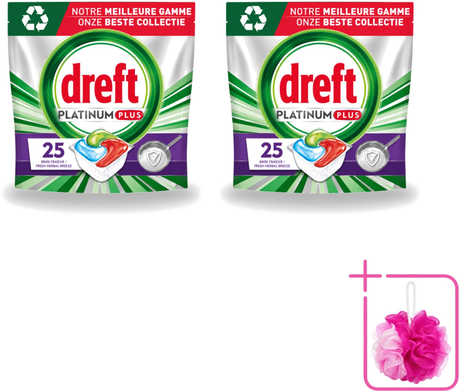 2 x Dreft Platinum Plus - Vaatwascapsules - Deep Clean Boosted - Fresh Herbal Breeze - 25 Afwasbeurten - Bulkverpakking - Vaatwassen - Vaatwasmiddel