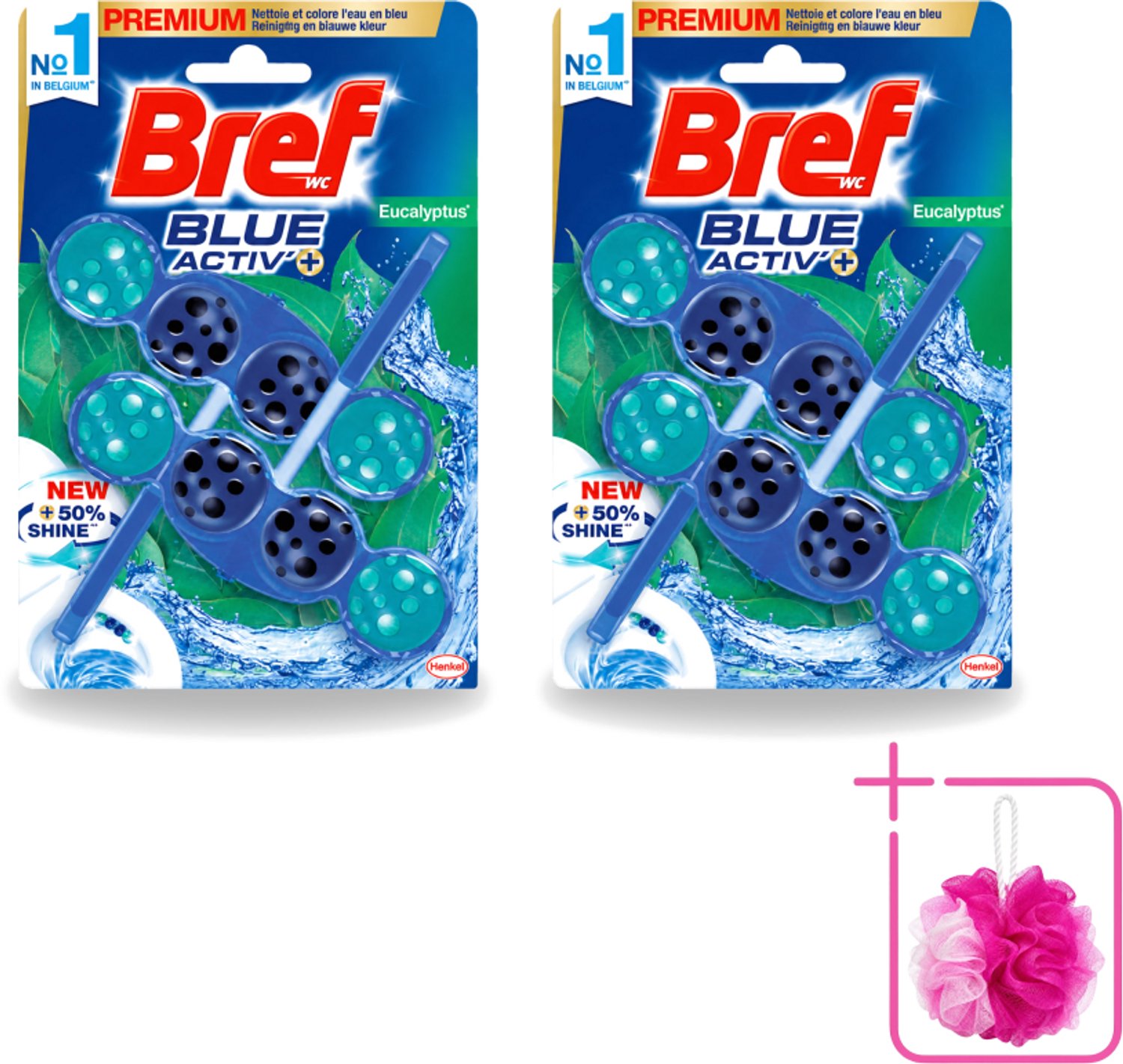 2 x Bref WC - Blue Activ' - Toiletblok - Eucalyptus - 2 Blokken - Bulkverpakking - Toiletverzorging - Douchemop - Toilet reinigen