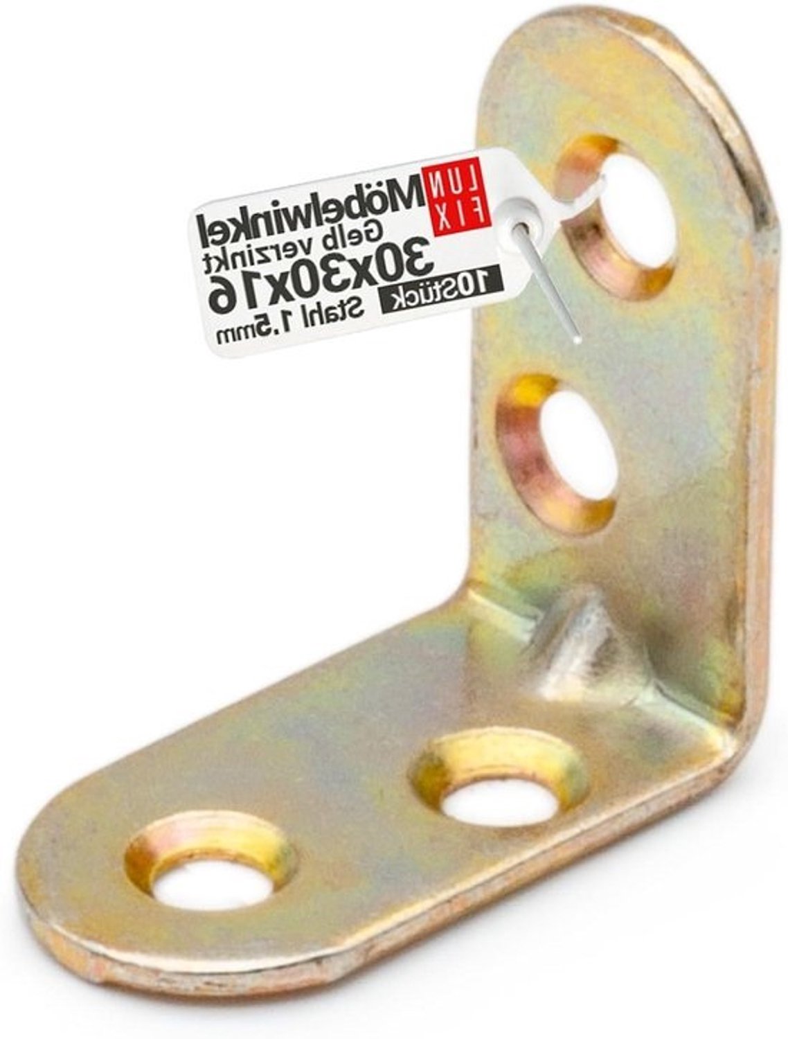10 x meubelbouwhoek geel verzinkt gathoek houten connector montagebeugel kasthoek 30x30x16x1,5 mm
