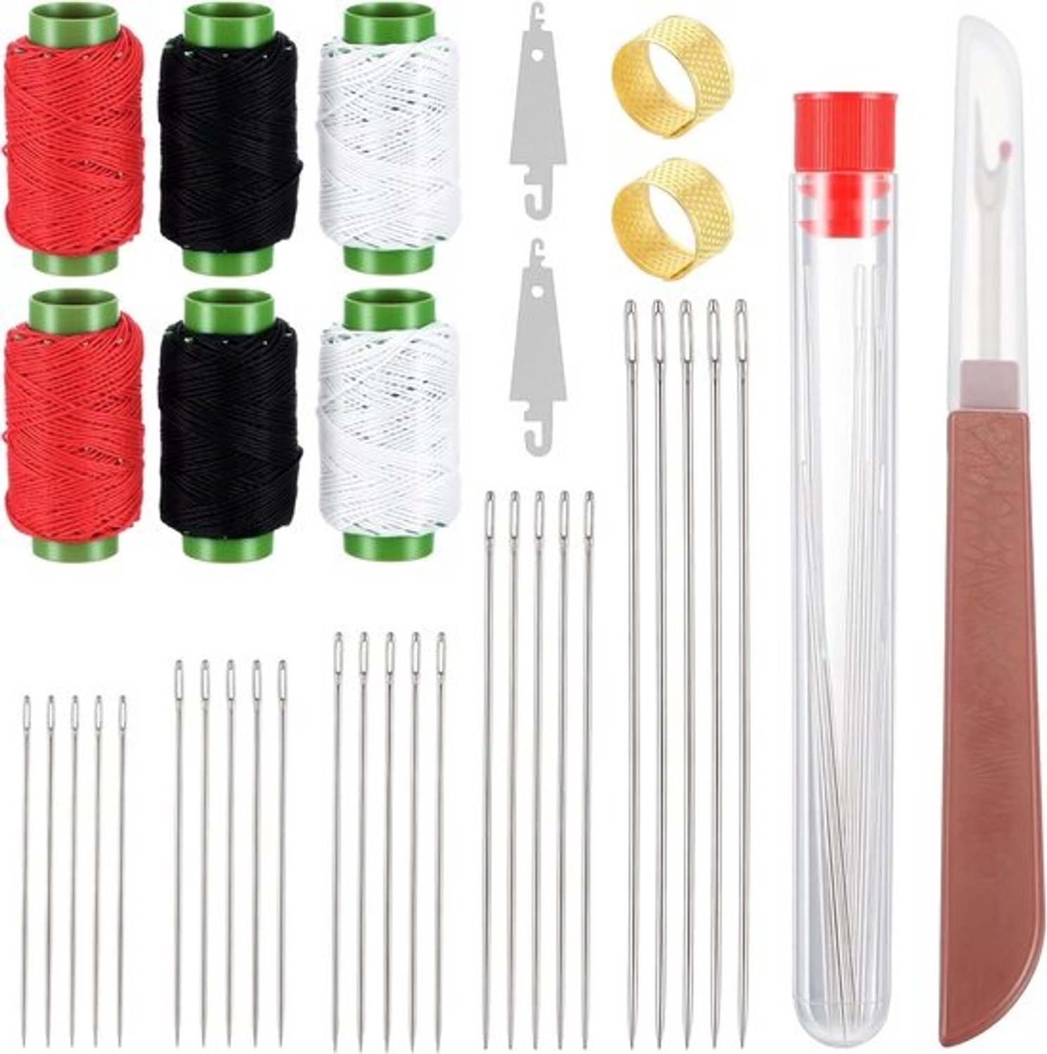 Naaigereedschapset - Naaiset Naalden - Reparaties Doe-het-zelf - Uitgebreide Stalen Naalden - 18x10x4 cm - Zilver Zwart Rood Wit