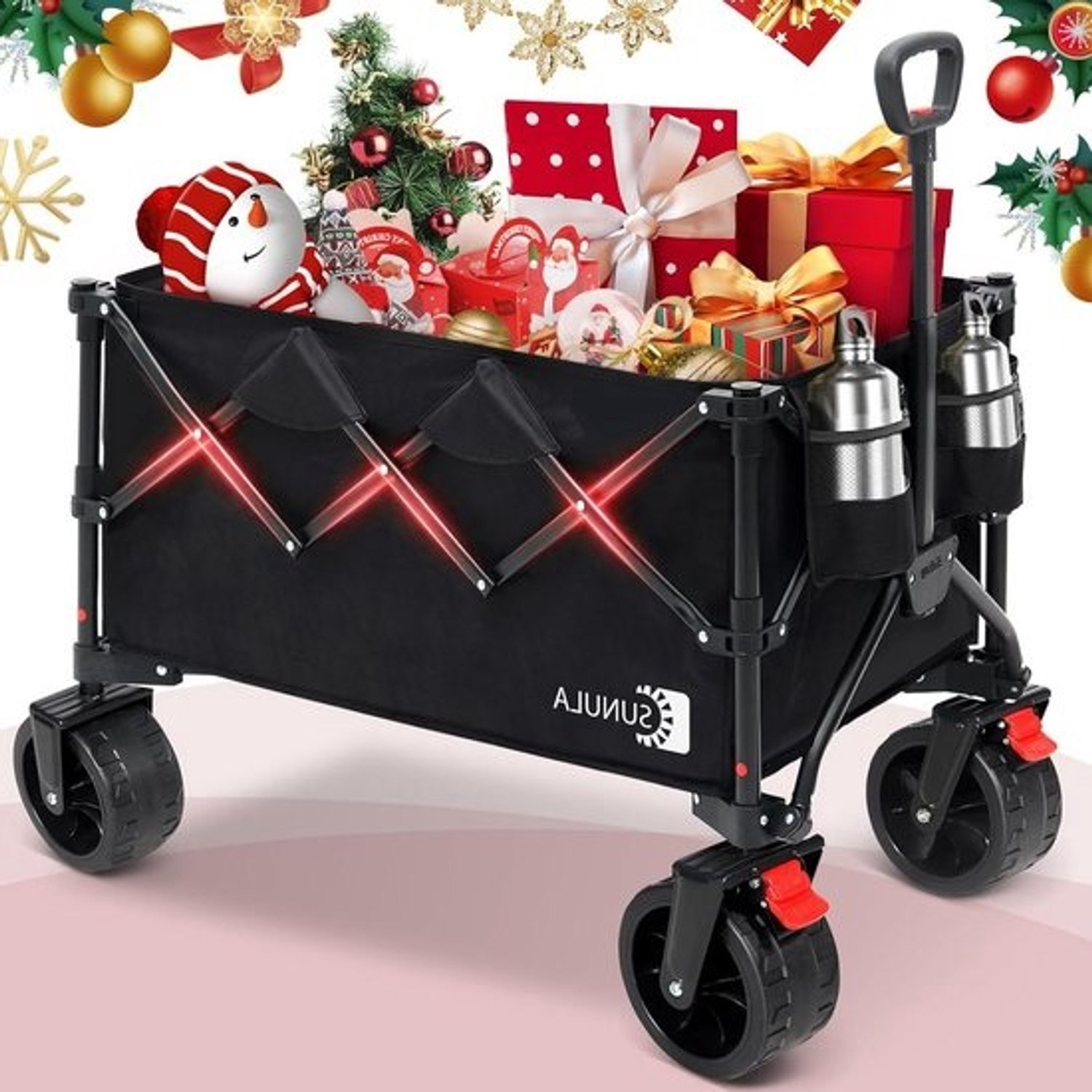 Opvouwbare Wagen - Draagwagen Kar - Outdoor Transport - Grote All-Terrain Wielen - 420 lbs Capaciteit - Zwart