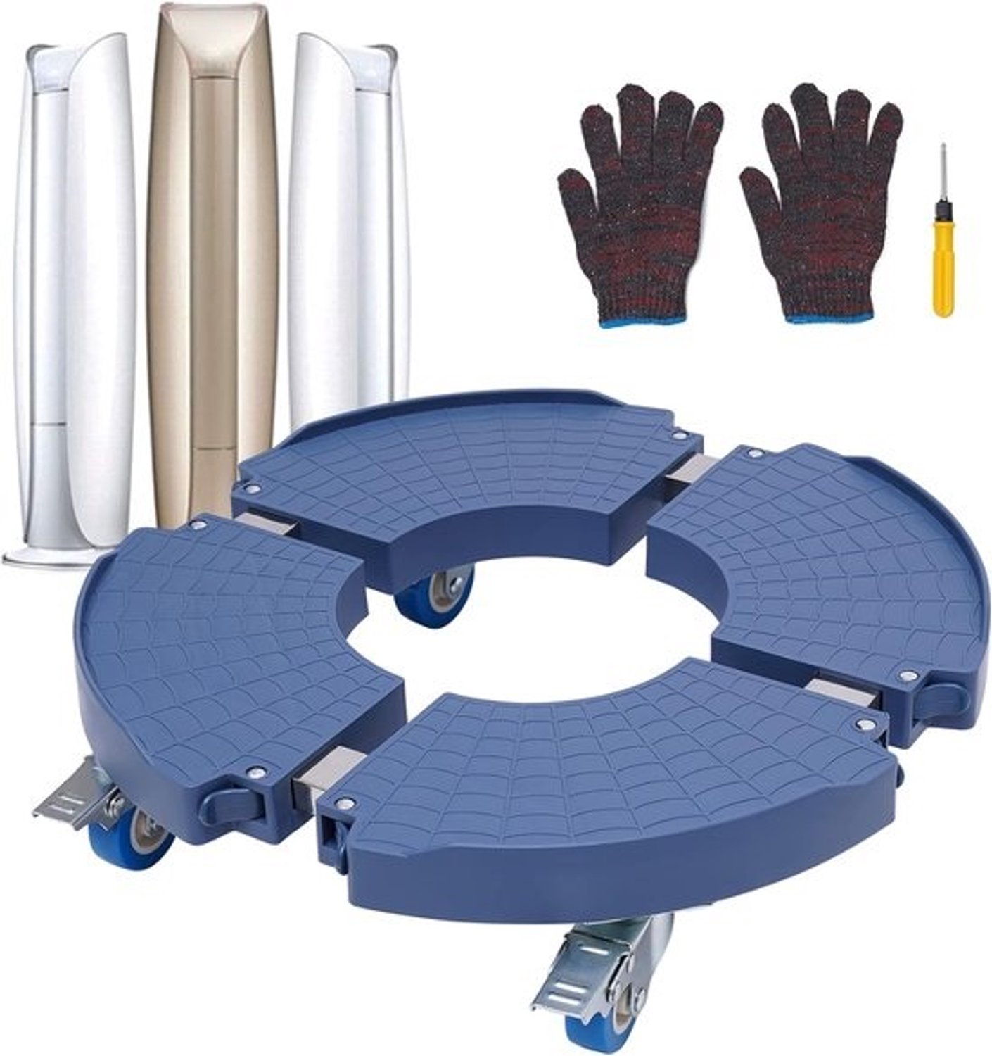 Plantenroller Rond - Bloempot Trolley - Binnen en Buiten - Roestvrij Staal - 16x19x42 cm - Blauw