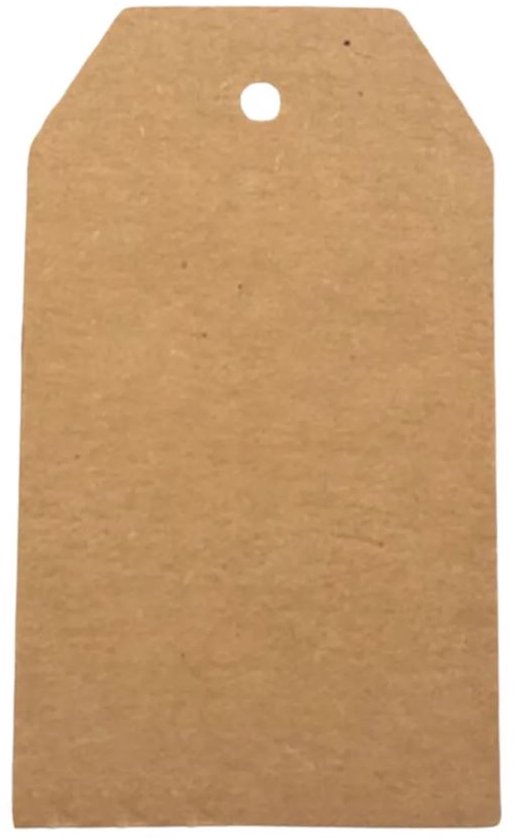 Eén leeg bruin kraftpapieren label met een ponsgat aan de bovenkant.