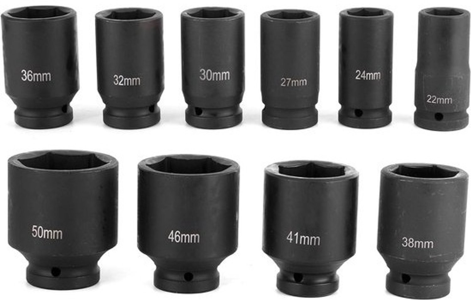 Doppenset Metrisch - Krachtdoppen - Autoreparatie - Diepe 6-punts - 22-50 Mm 3/4 Inch - Zwart