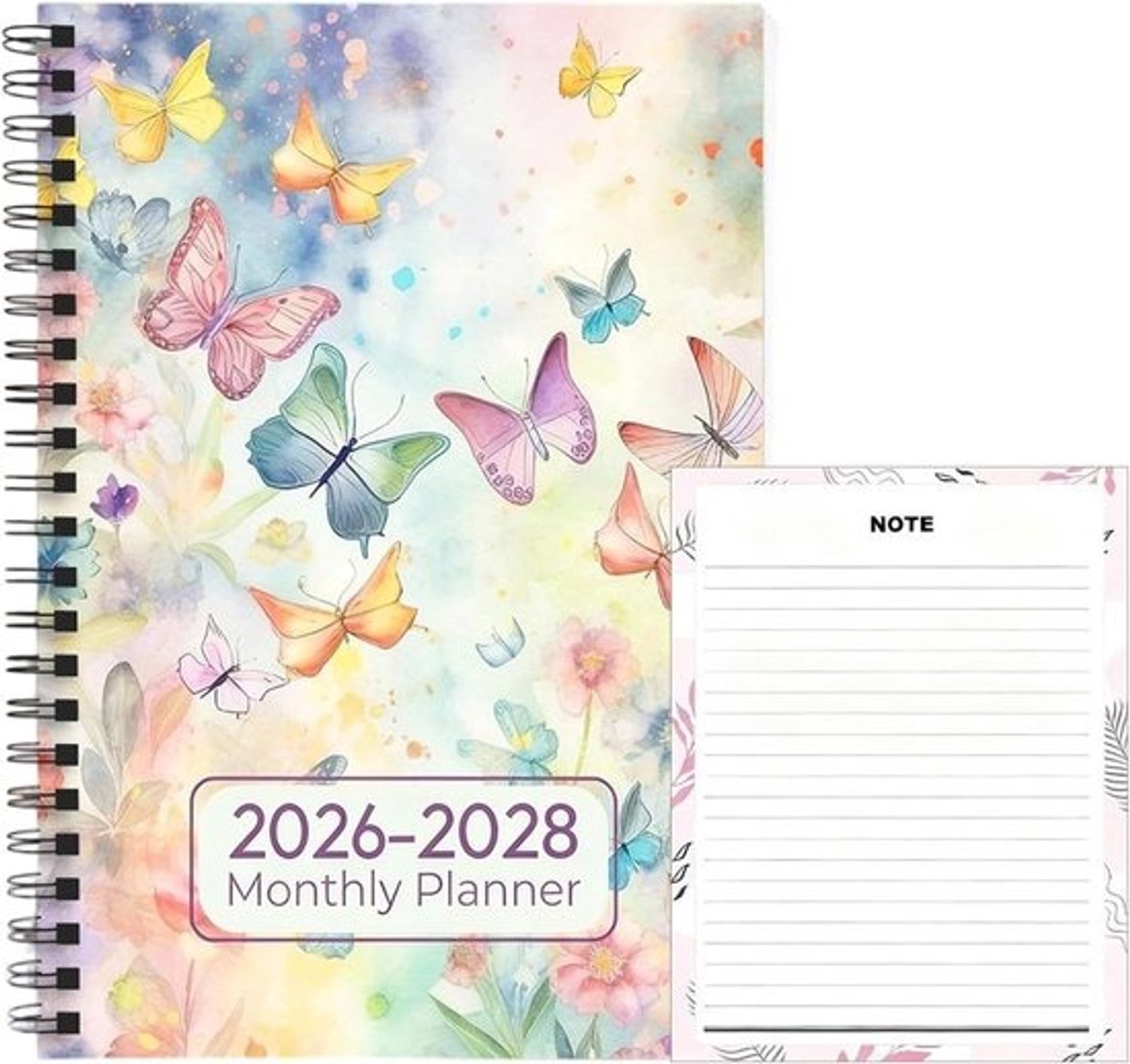 Maandplanner - Agenda Planner - Levenslang Plannen - 3 Jaar Overzicht - A5 Formaat - Aquarel Bloemen