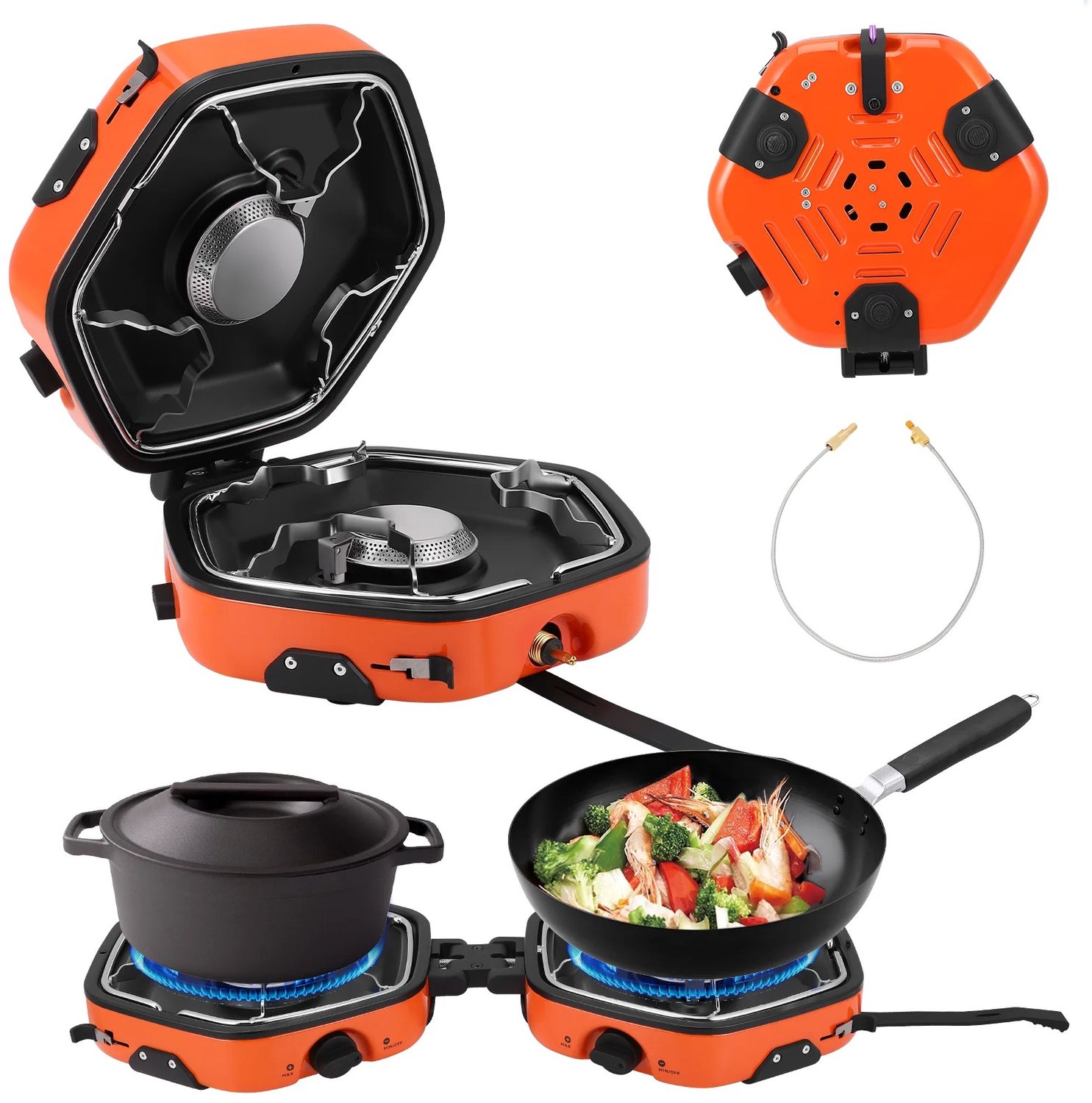 Homezo camping kooktoestel - 2-pits Gaskookset - Opvouwbaar - Voor pannen van circa 20,3 cm - Afzonderlijke regelknop per brander