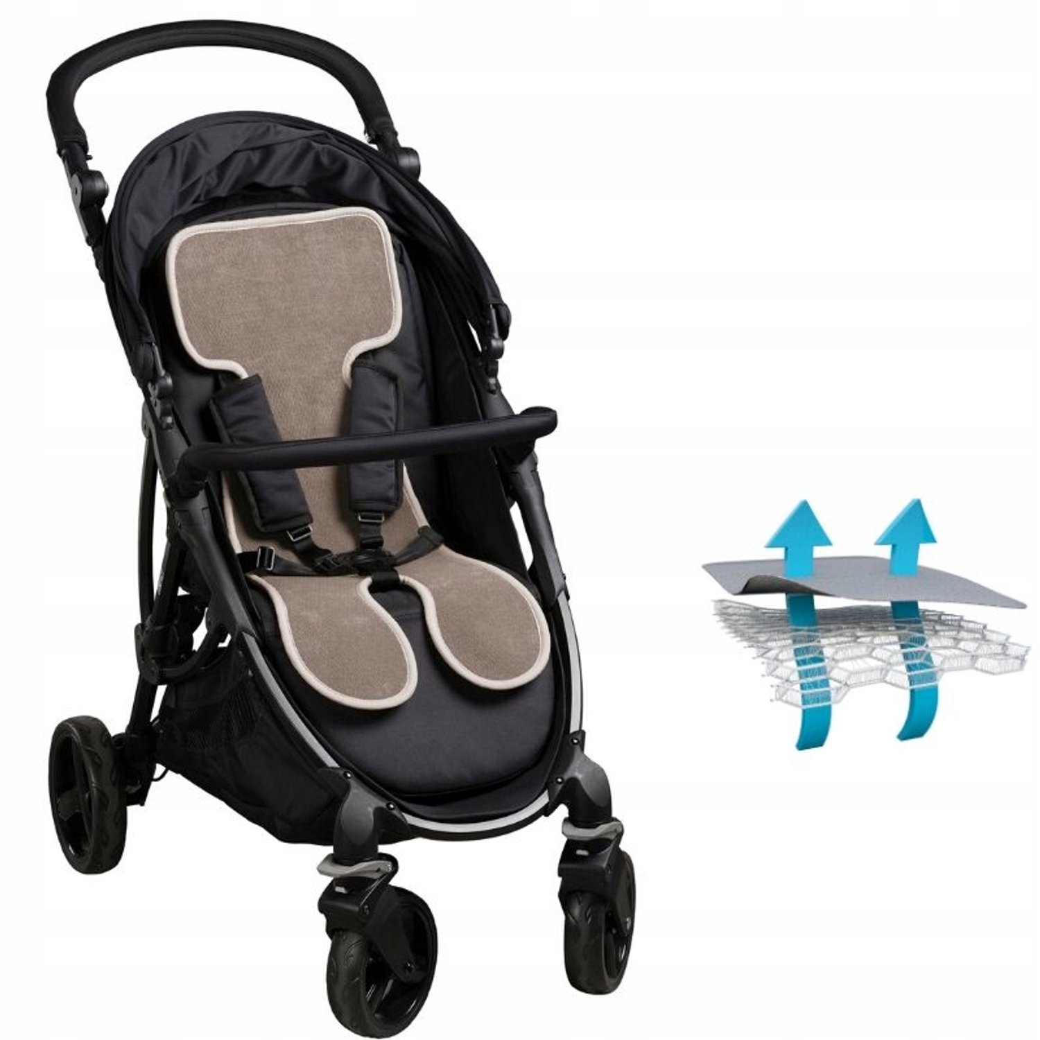 Ademende kinderwageninzet, anti-zweetmat, universeel, beige