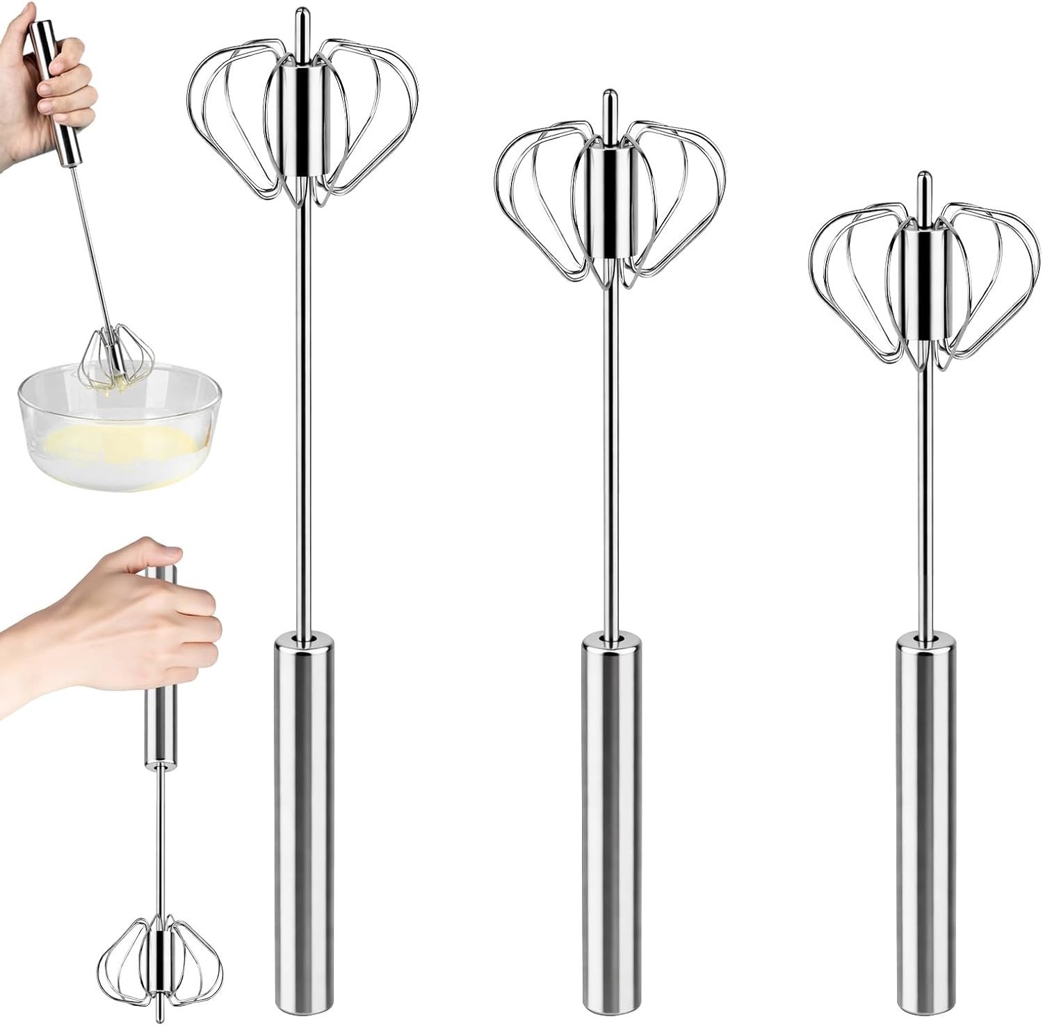 Handmixer - RVS - 26,5 x 7 cm - Draaibare Halfautomatische Garde - Voor Keukengebruik