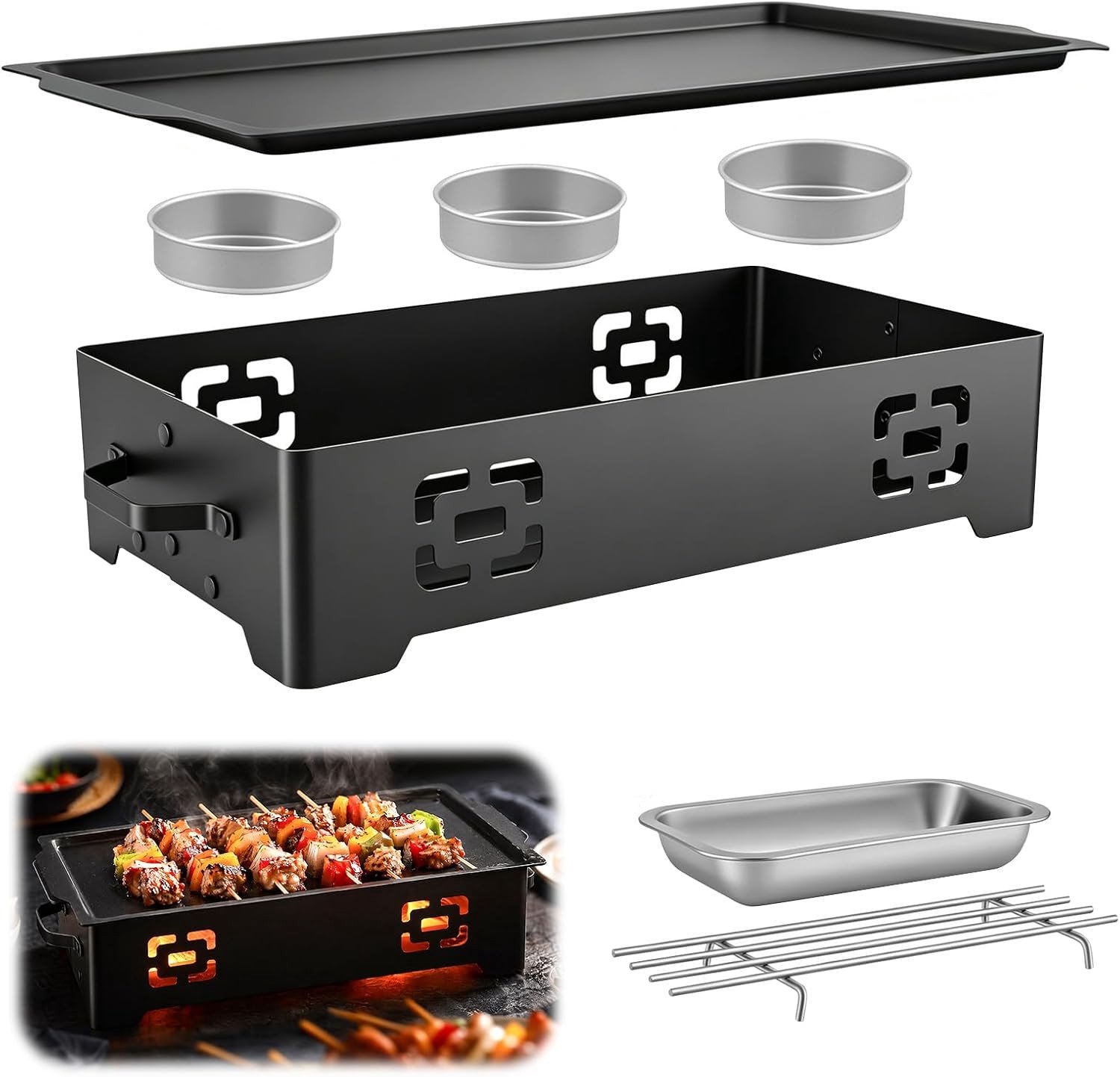 BBQ Warmhoudplaat - Zwart - 37,5 x 20,5 x 8,3 cm - Aluminium met Antiaanbaklaag - Voor Barbecues en Feesten