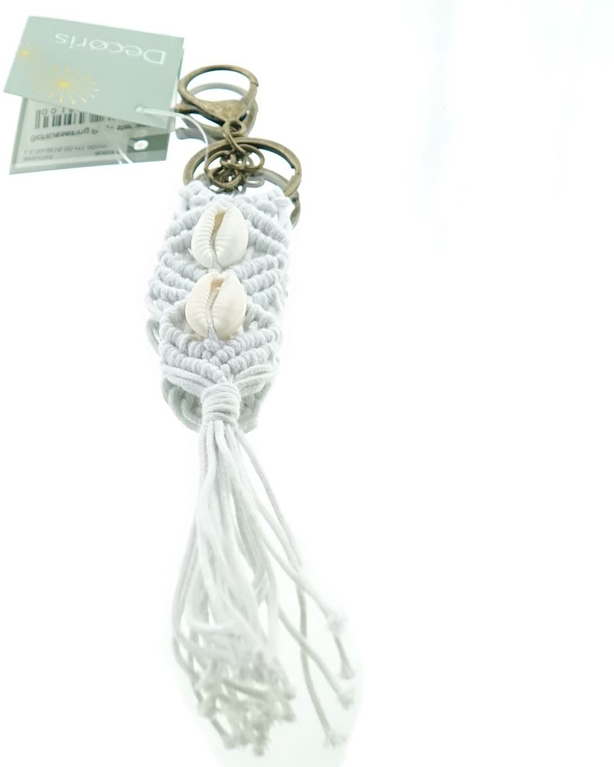 Kaemingk Sleutelhanger Wit met schelpen en karabijnhaak 18 cm
