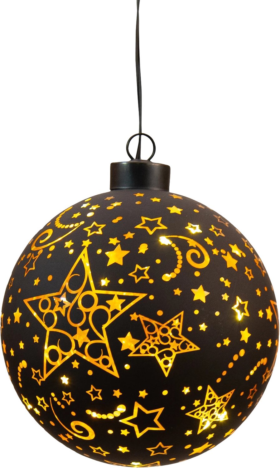 Led bal glas sterren dia. 10 cm zwart/goud Anna's Collection