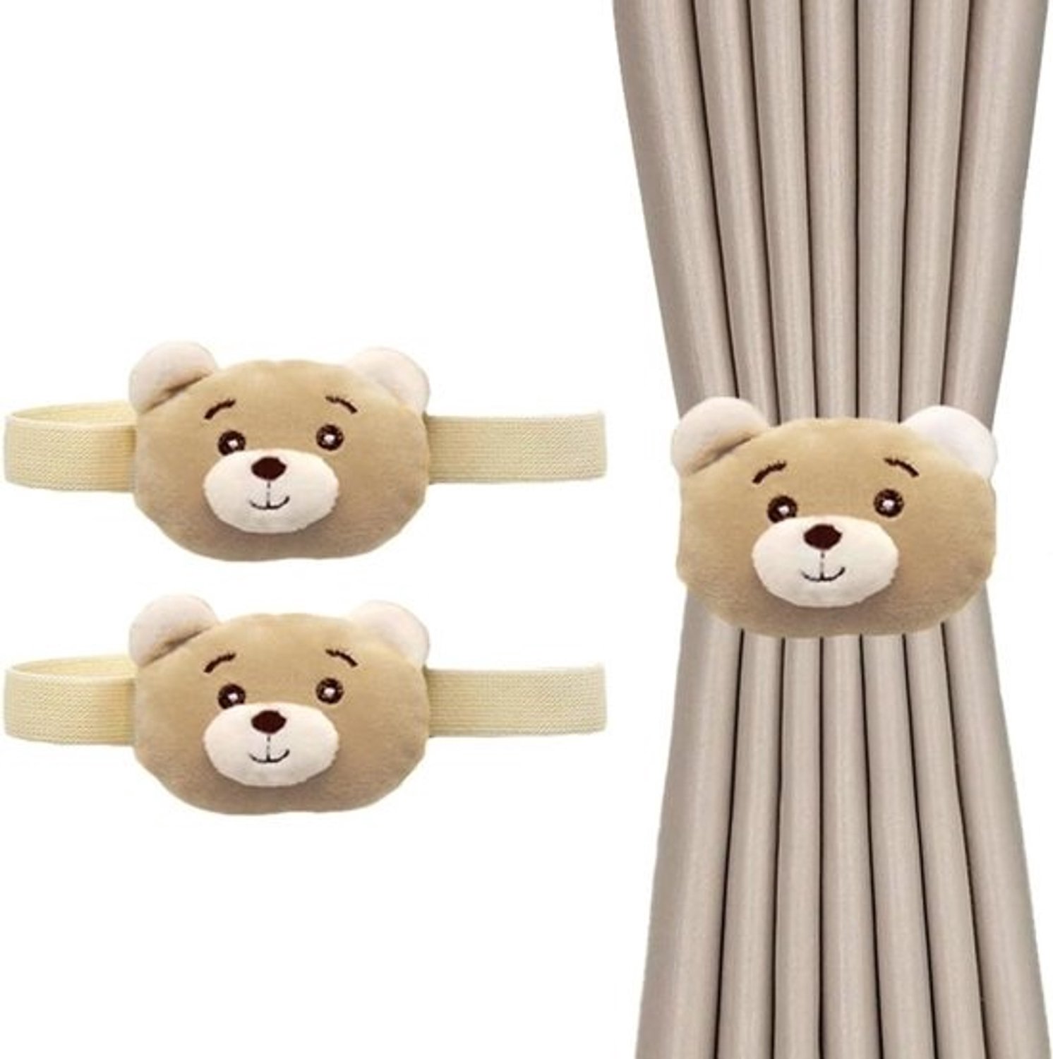 Gordijnhouders - Gordijnstrikken - Kinderkamer Decoratie - Zachte Pluche Stof - 40cm Lengte - Beer