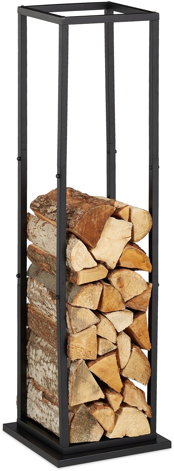 Famanu – Hoog brandhoutrek van metaal voor binnen, 121 x 35 x 35 cm, zwart, voor het netjes stapelen van stookhout