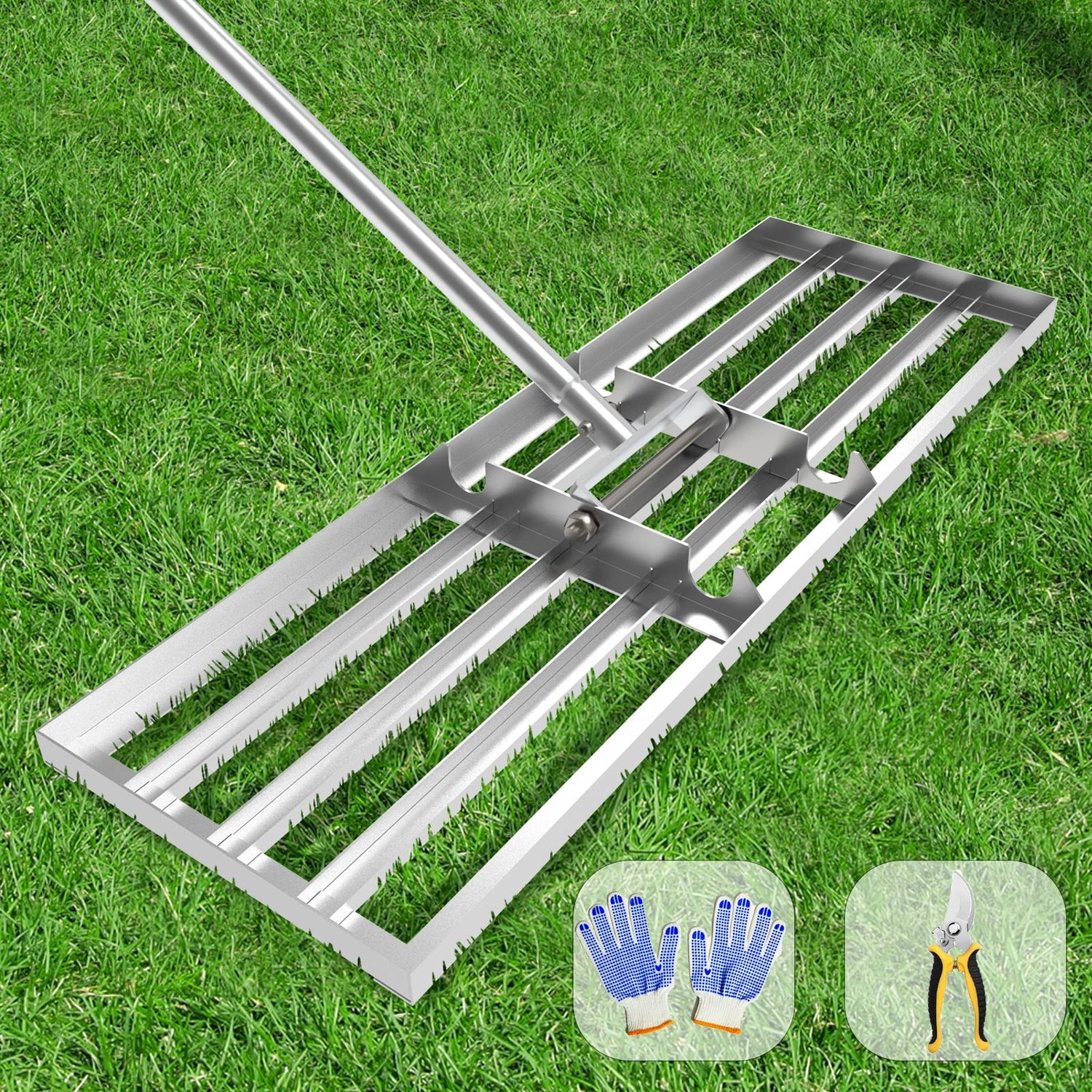 SnelShoppen - Lawn Leveling Rake 76x25cm, Professionele Tuin Rake met RVS Handvat, Zware Landschaps Rake voor Tuin, Golfbaan, Achtertuin en Boerderij