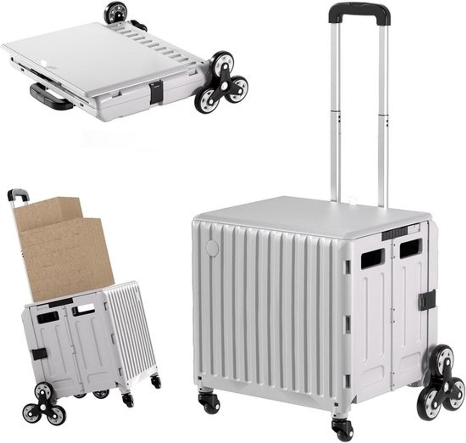 Draagbare Opvouwbare Kar - Rolkar met Wielen - Opslag en Transport - Zijde-klimmende Wielen - 150+ Lbs Capaciteit - Grijs