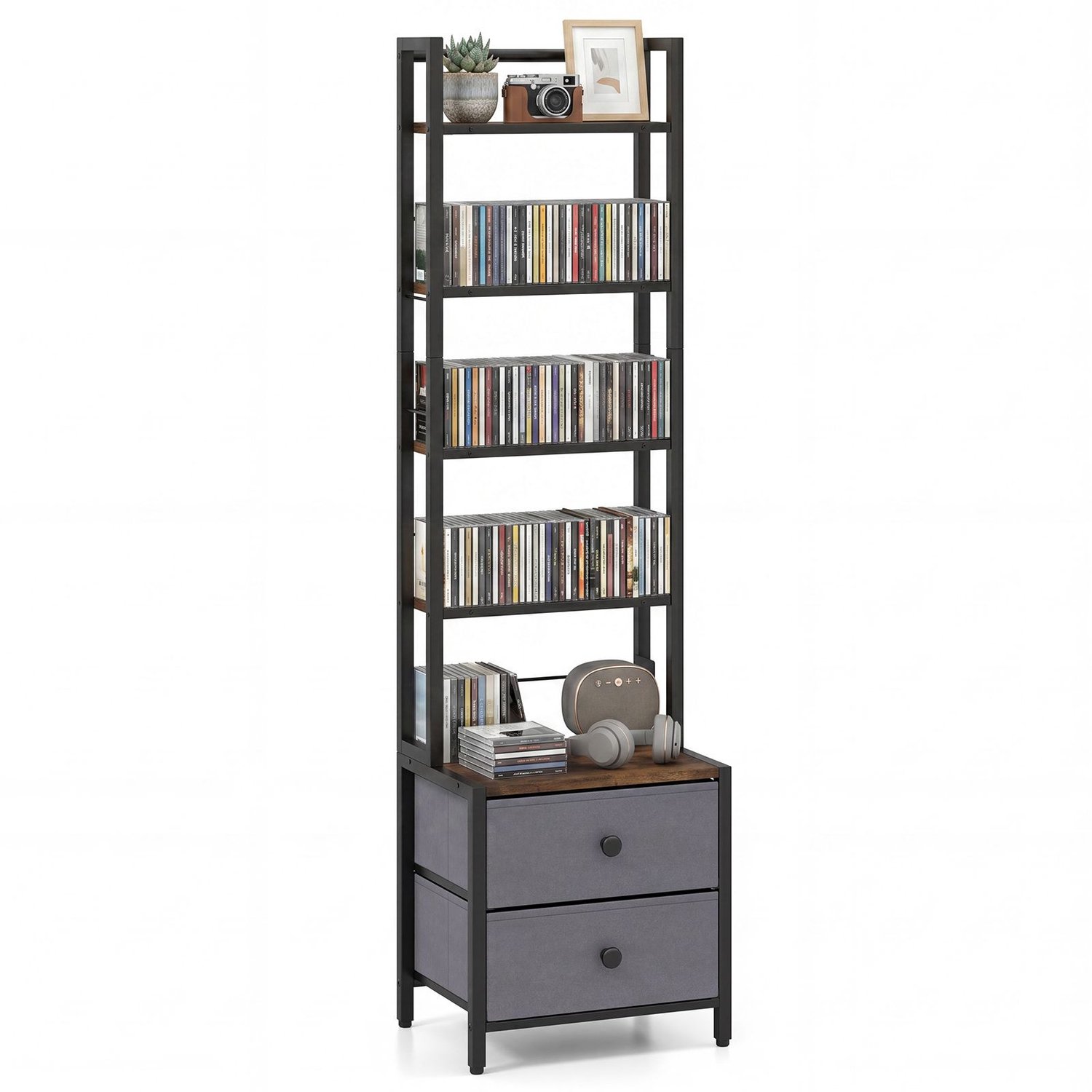 SureDeal® - Ladekast - Boekenkast - Planken - Stoffen Lades - 40x30x144 cm - Koffiebruin