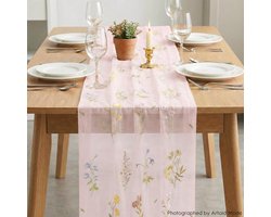 Artoid Mode Roze borduurwerk wilde bloemen lentegaas tafelloper 70 x 300 cm, seizoensgebonden pure tule eetkamer vakantie verjaardag tafeldecoratie vo