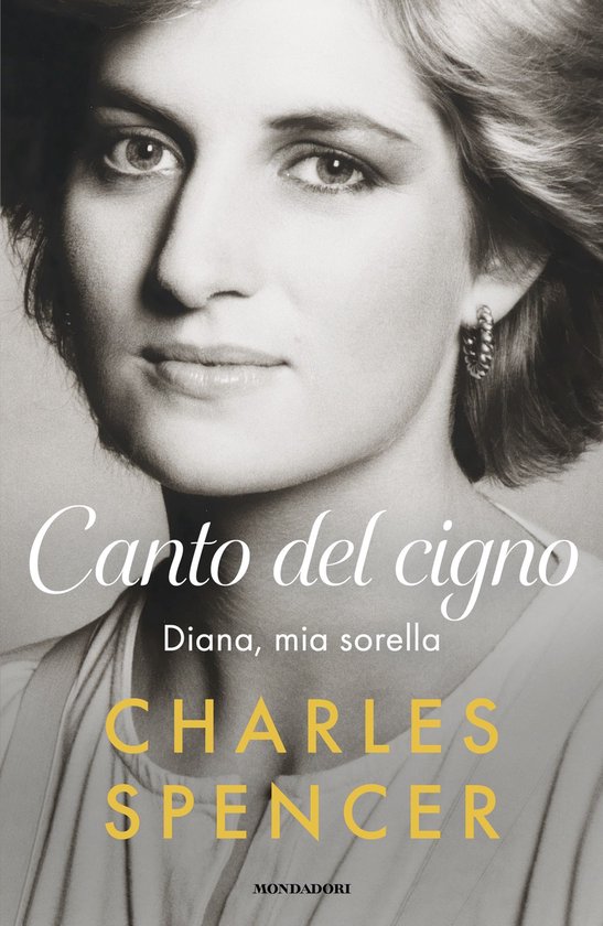 Boekomslag met een portret van Diana, met de tekst "Canto del cigno", "Diana, mia sorella" en "CHARLES SPENCER".