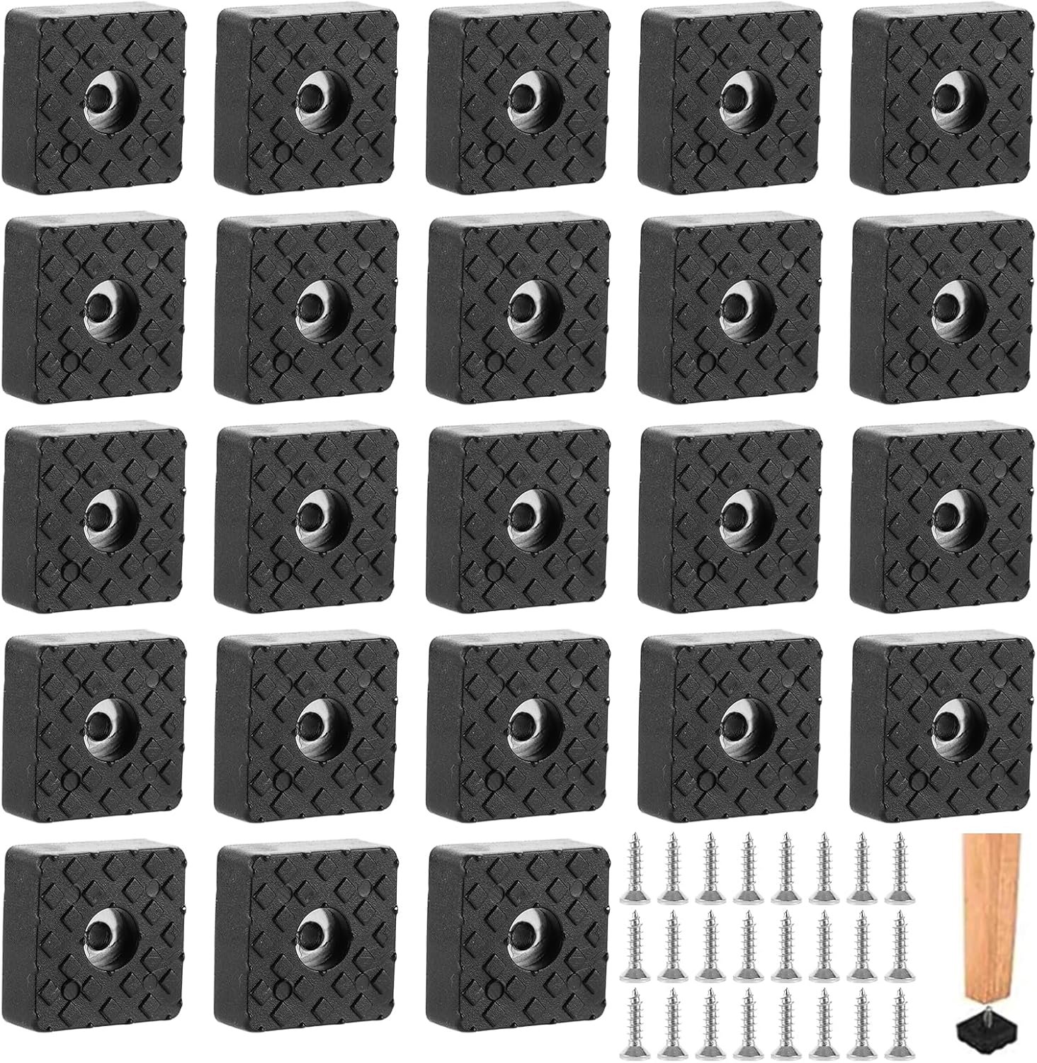 APACALI 50 Pieces Square Rubber Feet Screwable, 30mm Black, Anti-Slip Buffer with Screw for Furniture and Floors