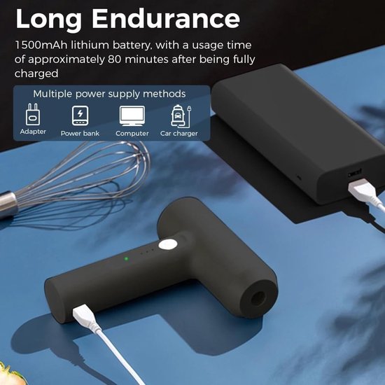 Draadloze Elektrische Handmixer - Wit - Handheld USB Oplaadbare Keukenmixser voor Bakken — afbeelding 5
