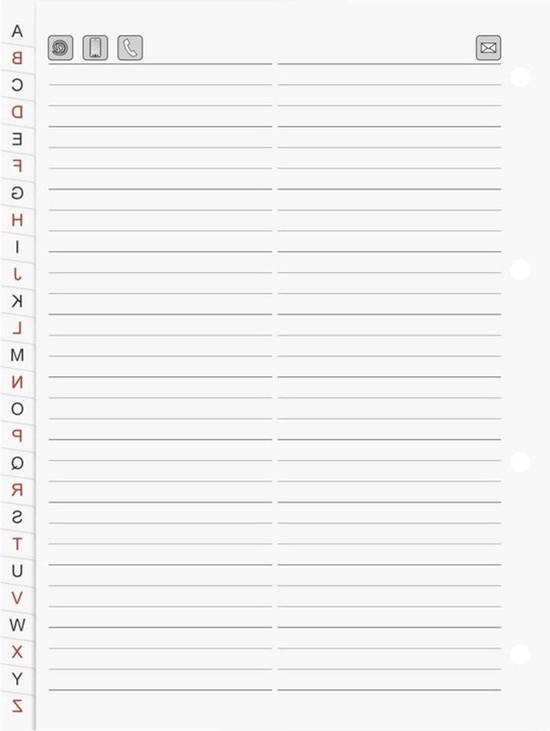 Inleg Vellen - Reserve Bladen - Agenda Organisatie - 26 Delig Register - 156 x 211 mm - Wit