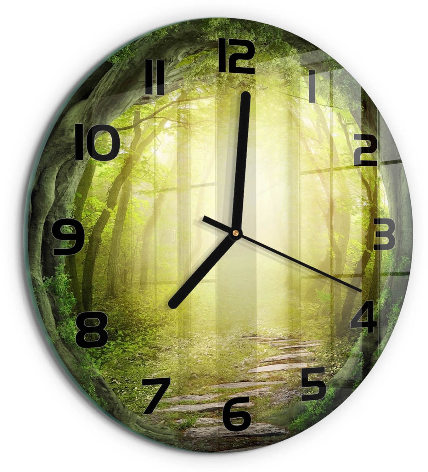 TULUP Wandklok - Boomtunnel Gekleurde Glazen Klok - fi30 cm - Groente Glazen Klok Met Print - Zwarte handen - Ronde Klok - Moderne Wandklok Glas - Wandklok Glas Decoratie
