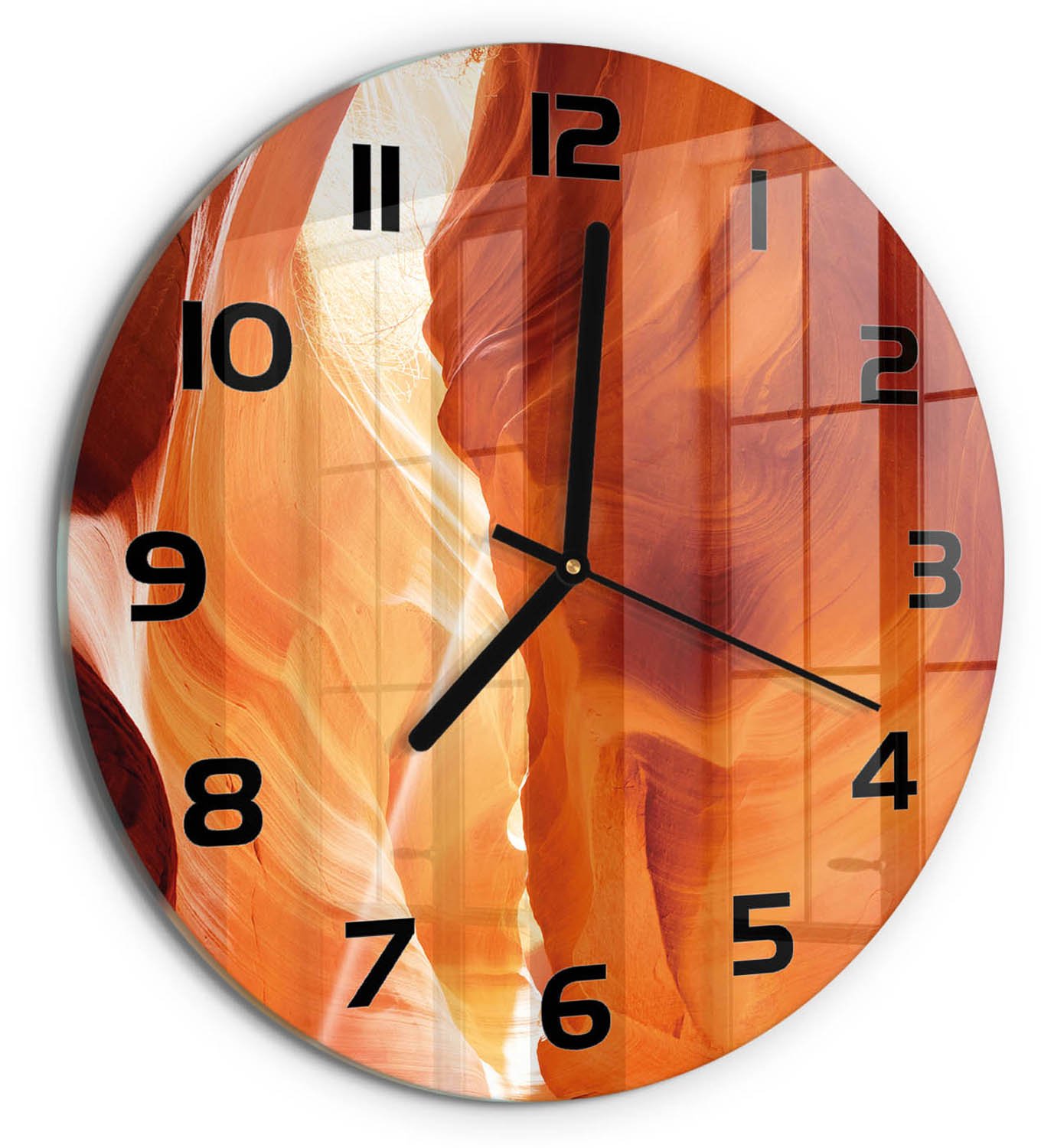 TULUP Wandklok - Canyon Gekleurde Glazen Klok - fi30 cm - Oranje Glazen Klok Met Print - Zwarte handen - Ronde Klok - Moderne Wandklok Glas - Wandklok Glas Decoratie