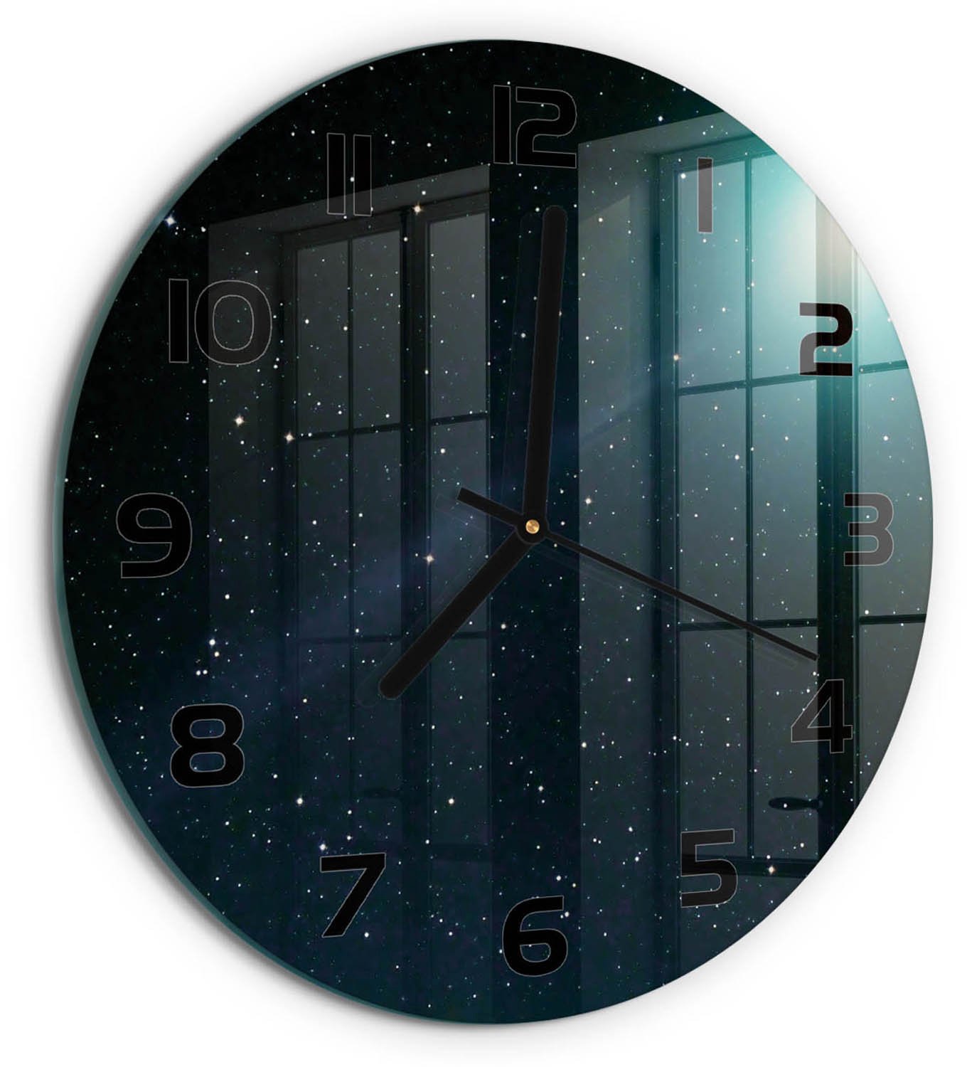 TULUP Wandklok - Melkwegstelsel Wandklok Glas Met Motief - fi30 cm - Blauw Decoratieve Glazen Klok - Zwarte handen - Ronde Klok - Gekleurde Glazen Klok - Glazen Klok Met Print