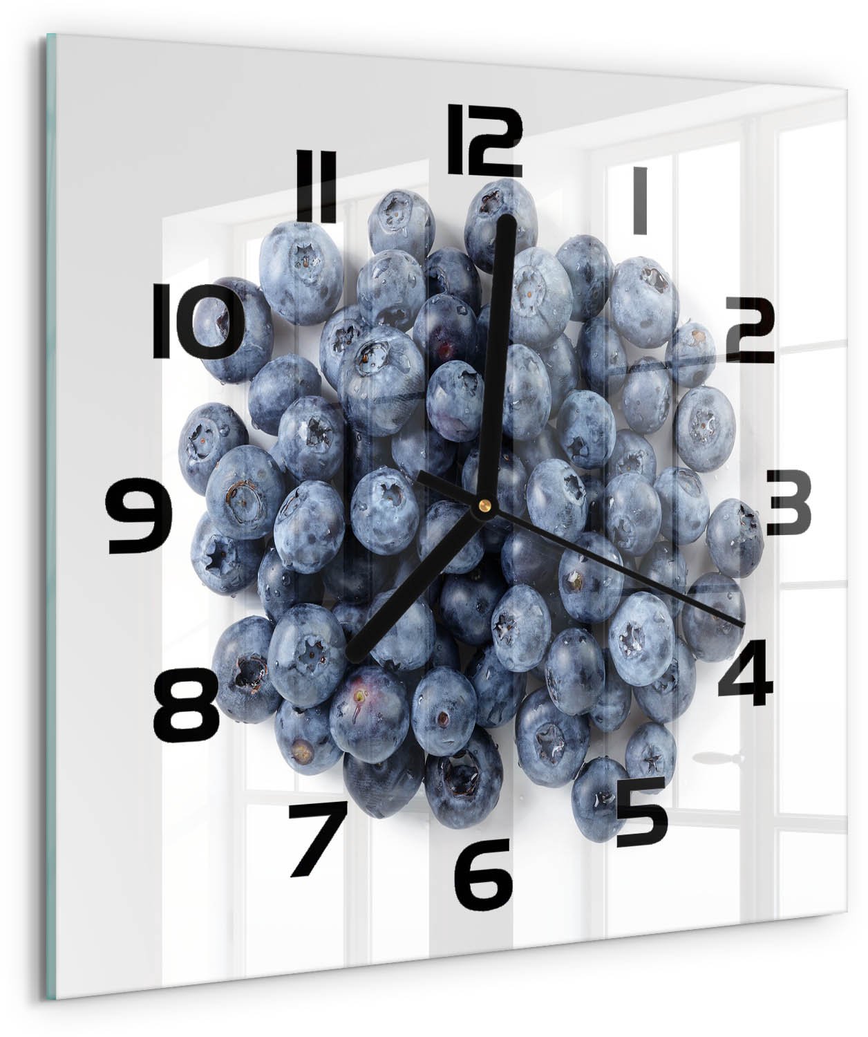 Tulup Wandklok - Bosbessen Glazen Wandklok Design - 30x30 cm - Blauw Klok Glas Met Opdruk - Zwarte handen - Vierkante Klok - Wandklok Glas Met Motief - Decoratieve Glazen Klok