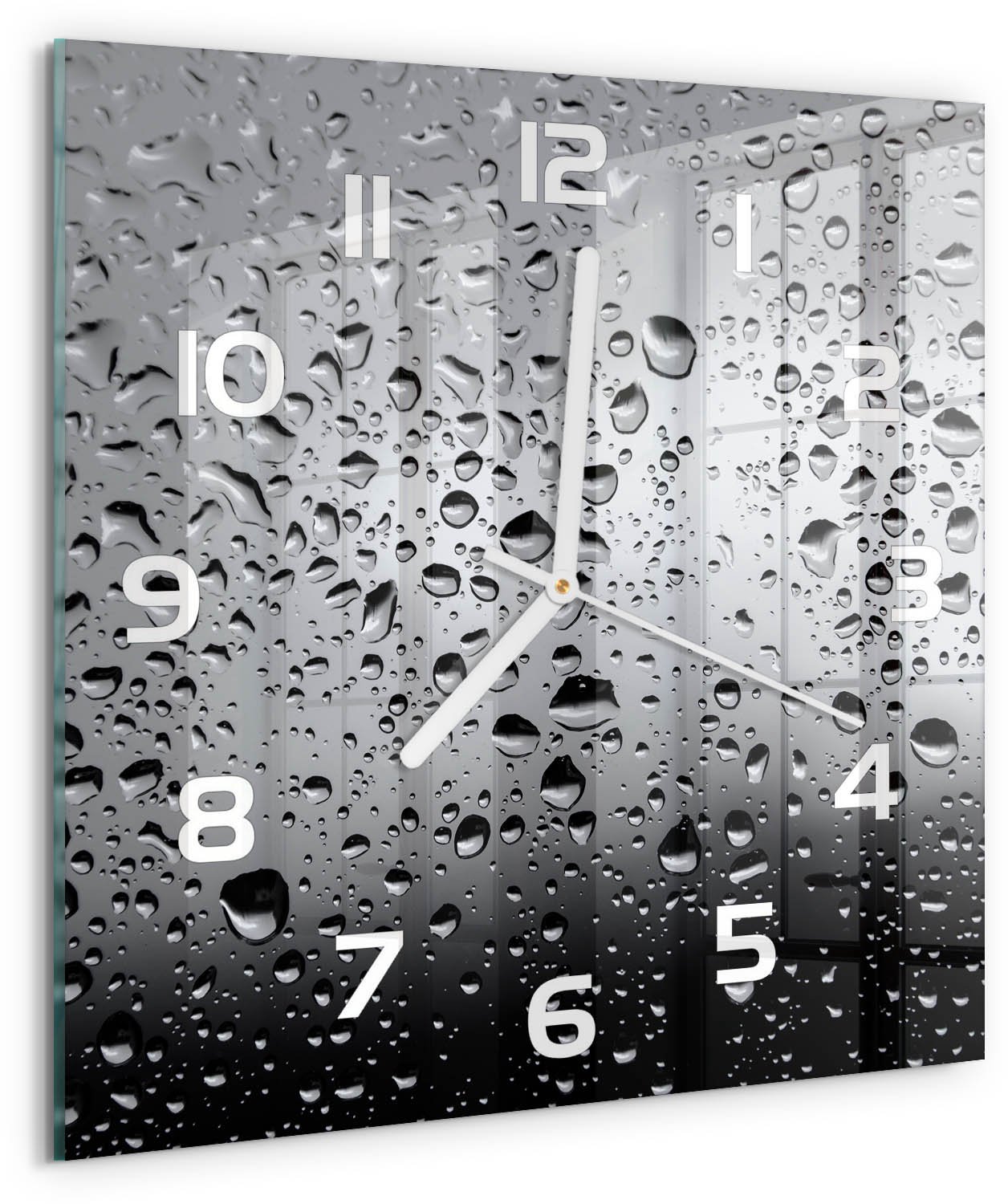 TULUP Wandklok - Waterdruppels Wandklok Glas Decoratie - 30x30 cm - Grijs Gekleurde Glazen Klok - Witte handen - Vierkante Klok - Klok Glas Met Opdruk - Moderne Wandklok Glas