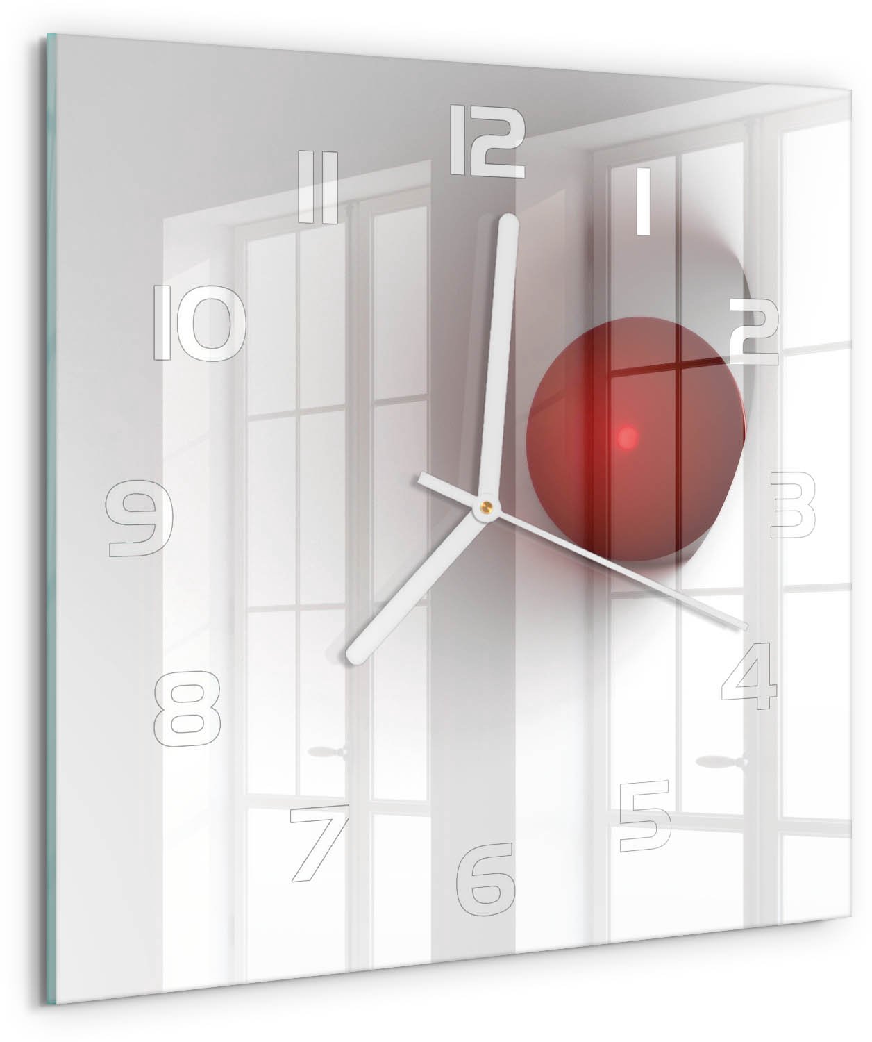 Tulup Wandklok - Sfeer van abstractie Moderne Wandklok Glas - 30x30 cm - Rood Wandklok Glas Decoratie - Witte handen - Vierkante Klok - Glazen Wandklok Design - Klok Glas Met Opdruk