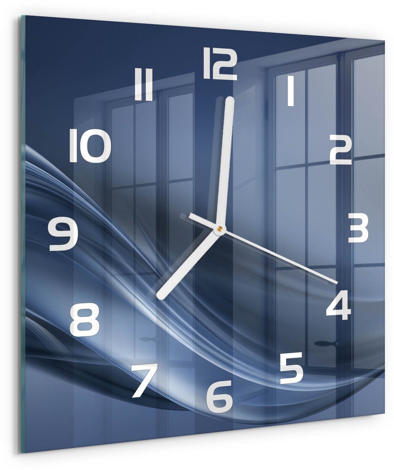 Tulup Wandklok - Grijze golf Glazen Wandklok Design - 30x30 cm - Grijs Klok Glas Met Opdruk - Witte handen - Vierkante Klok - Wandklok Glas Met Motief - Decoratieve Glazen Klok