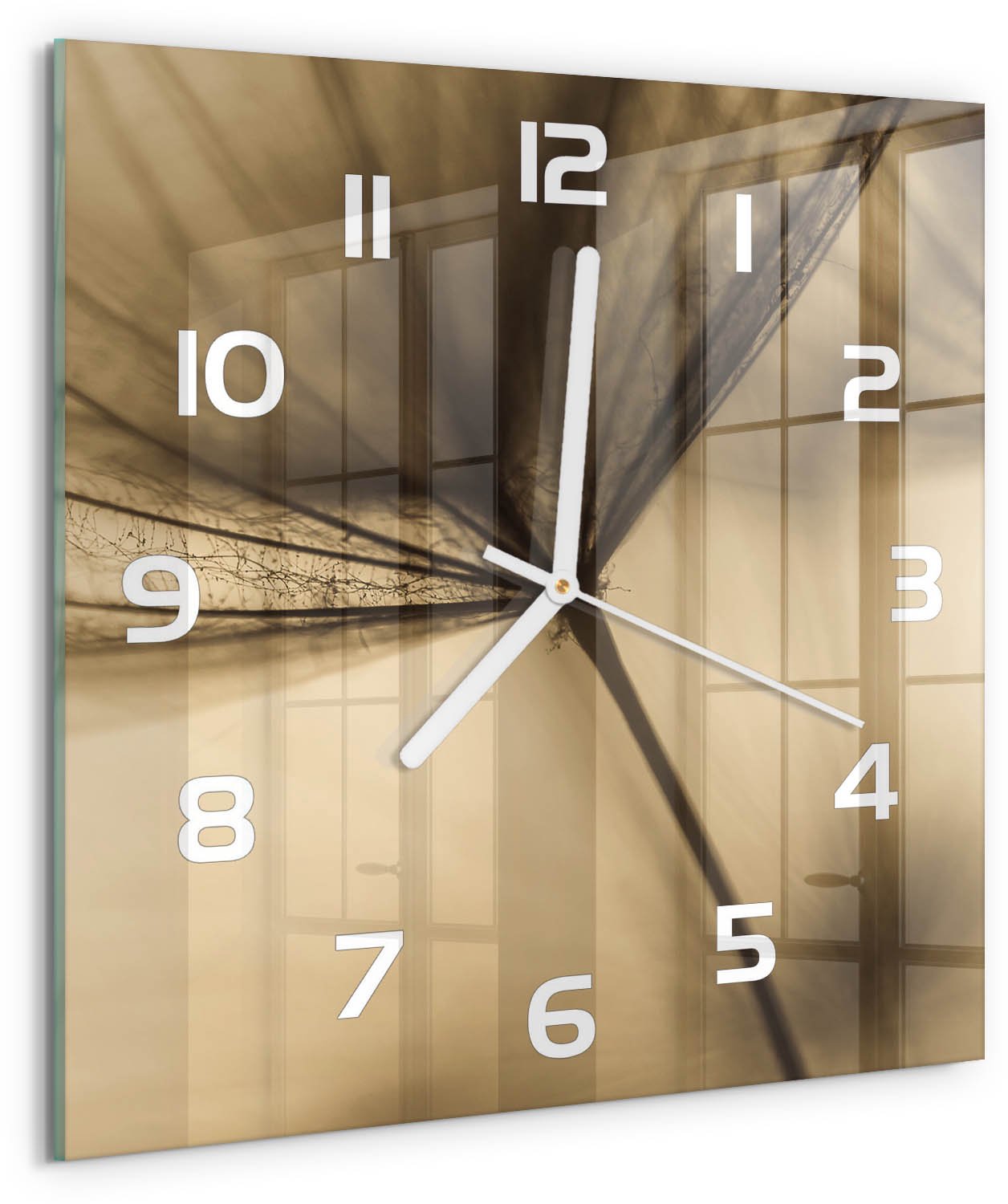 Tulup Wandklok - Paardebloem Wandklok Glas Met Motief - 30x30 cm - Beige Decoratieve Glazen Klok - Witte handen - Vierkante Klok - Gekleurde Glazen Klok - Glazen Klok Met Print