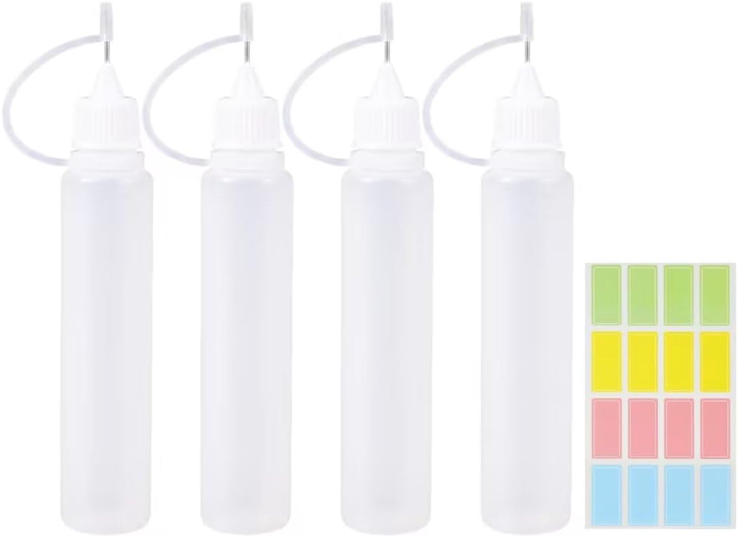 Naaldfles 30 ml - flexibele knijpfles - 4 stuks - navulbaar met etiketten voor handwerk - ShopVlot