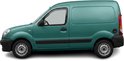 Groene bestelbus met zwarte strips en wieldoppen.
