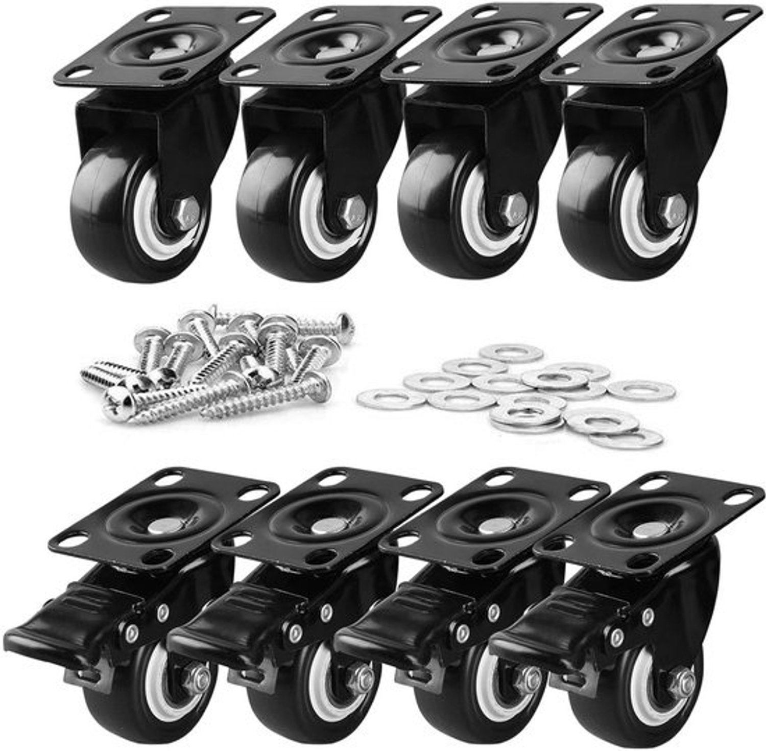 Meubelzwenkwielen 8 stuks - Transportwielen zwaar - Meubels verplaatsen - 4 met remmen - Ø50 mm