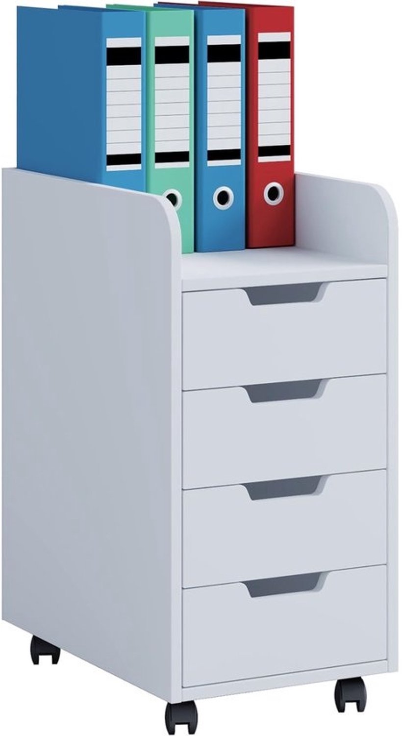 Rollcontainer met laden - Bureaukast - Thuiswerkplek organiseren - 4 lichtlopende laden - 65x33x40 cm - Wit