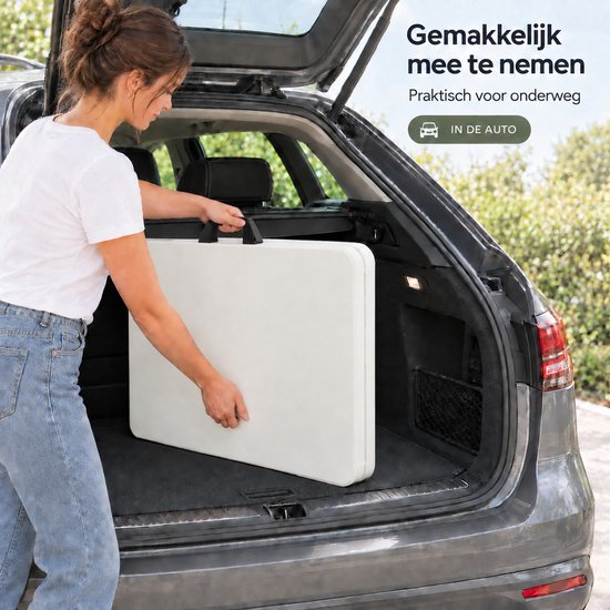 Inklapbare Tafel – Klaptafel 180 x 74 x 74 cm – Vouwtafel, Campingtafel, Tuintafel, Buffettafel & Partytafel – 6 tot 8 Personen – Opvouwbaar tot Koffer met Draaghandvat – Weerbestendig – Wit – Monza Home — afbeelding 4