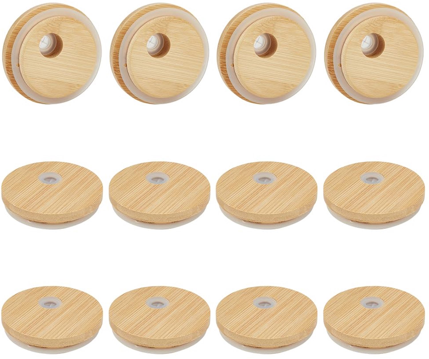 OLYCRAFT 12 stuks bamboe deksel voor glazen bekers 70 mm herbruikbaar bekerdeksel met rietgat houten glazen deksels vervanging bierglazen deksel houte