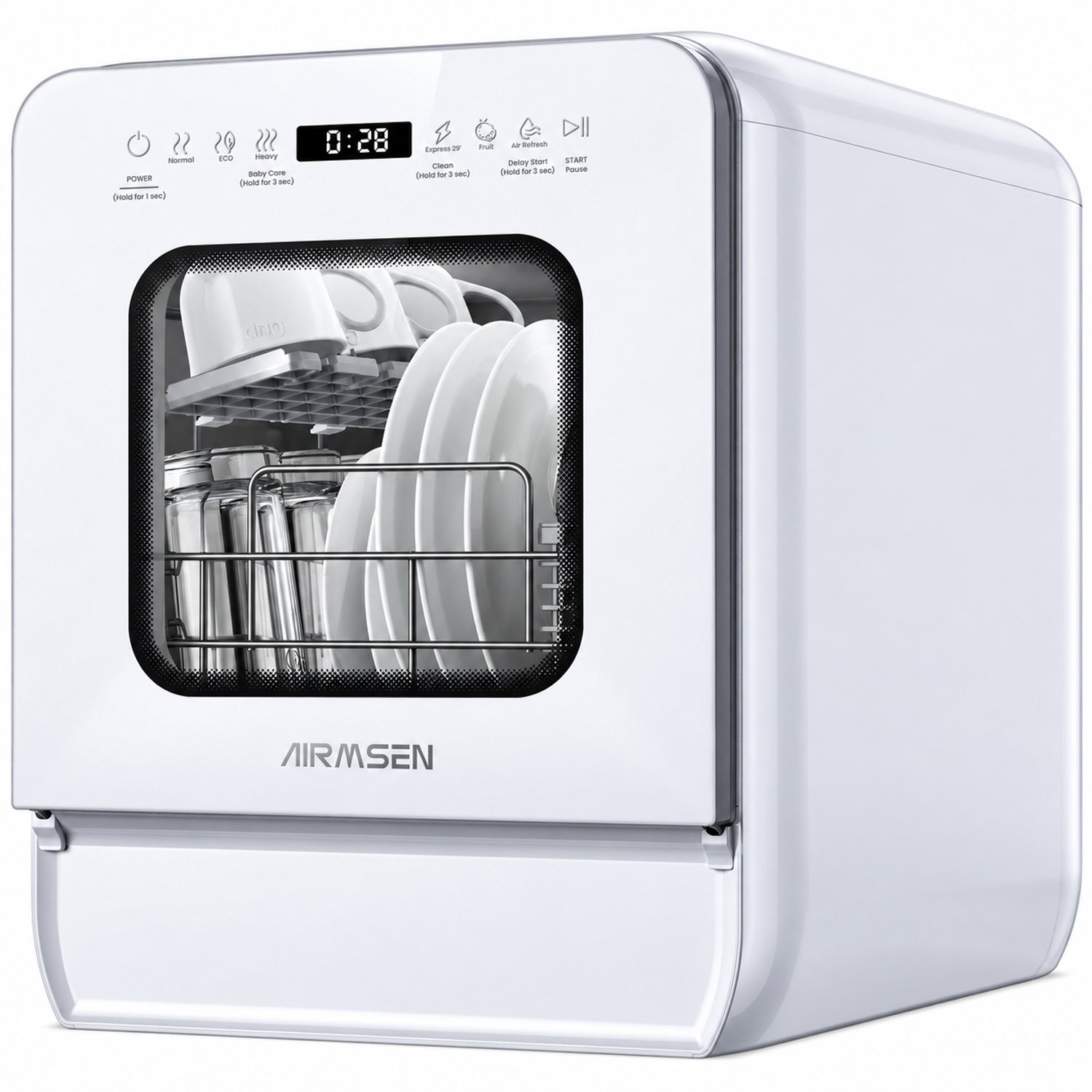 Tafelvaatwasser met 5L Watertank – 9 Wasprogramma’s – 4 Couverts – 75°C Hygiënewas – 1-24 Uur Startuitstel – Compact 37 cm – Wit